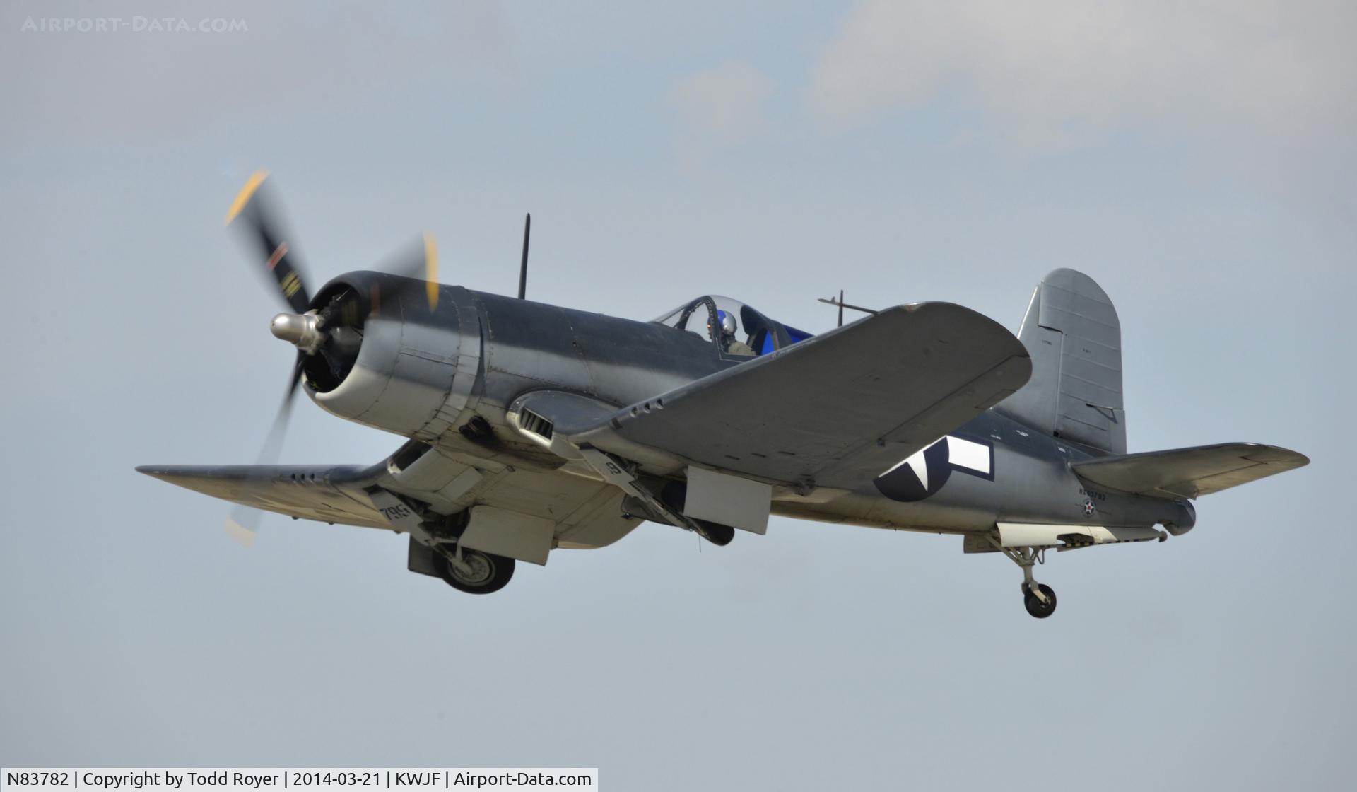 N83782, 1942 Vought F4U-1 Corsair C/N 3884 (Bu 17799), Departing Fox Field Lancaster California