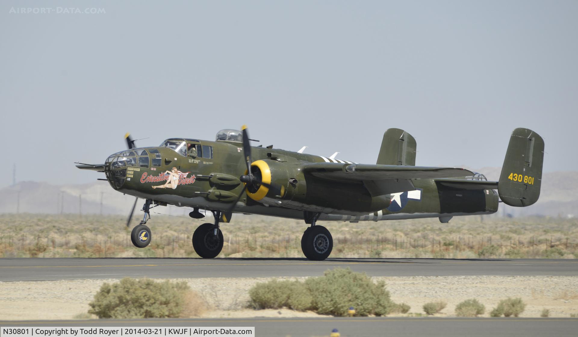 N30801, 1944 North American TB-25N Mitchell C/N 108-34076, performing at Fox Field