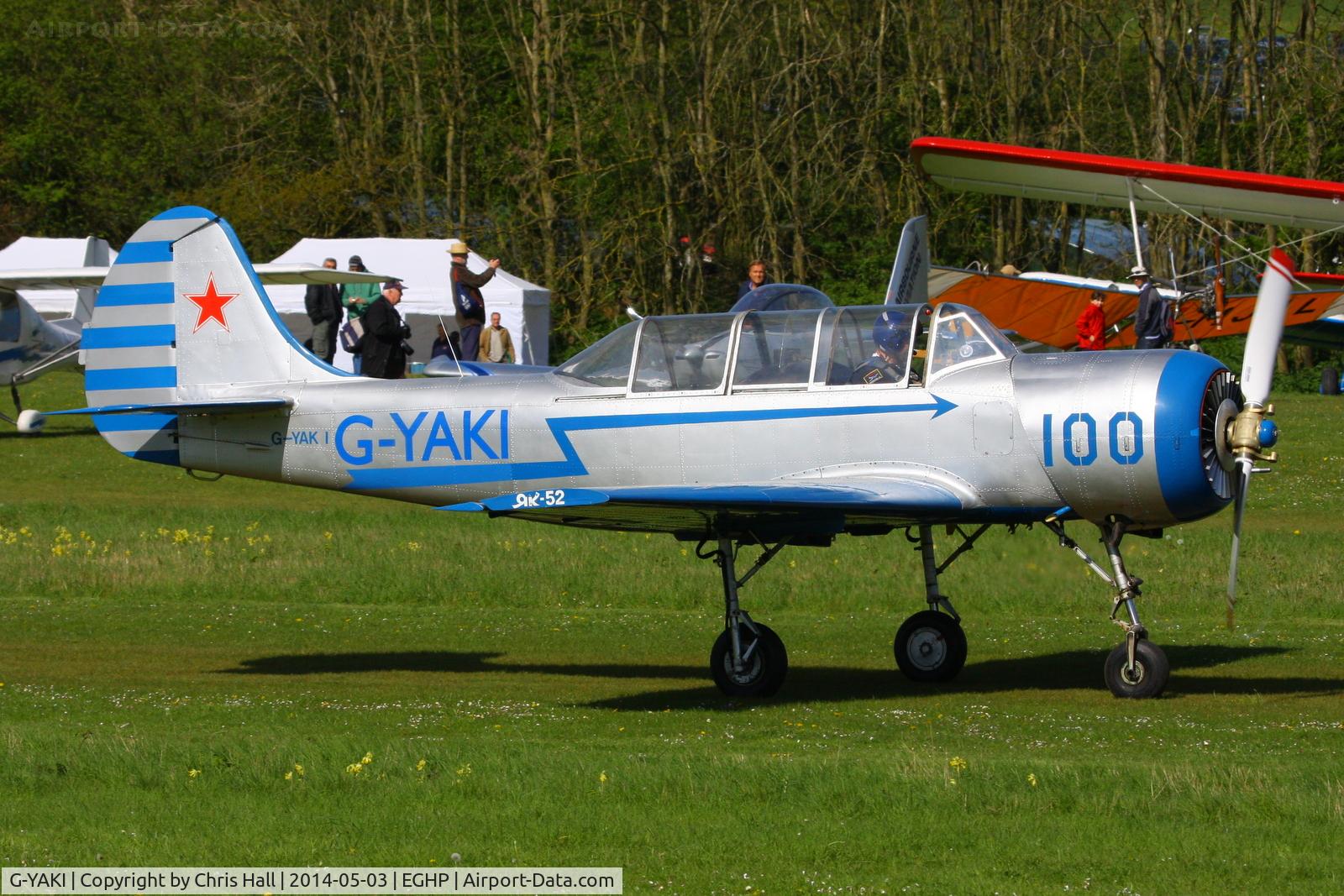 G-YAKI, 1986 Bacau Yak-52 C/N 866904, at the 2014 Microlight Trade Fair, Popham