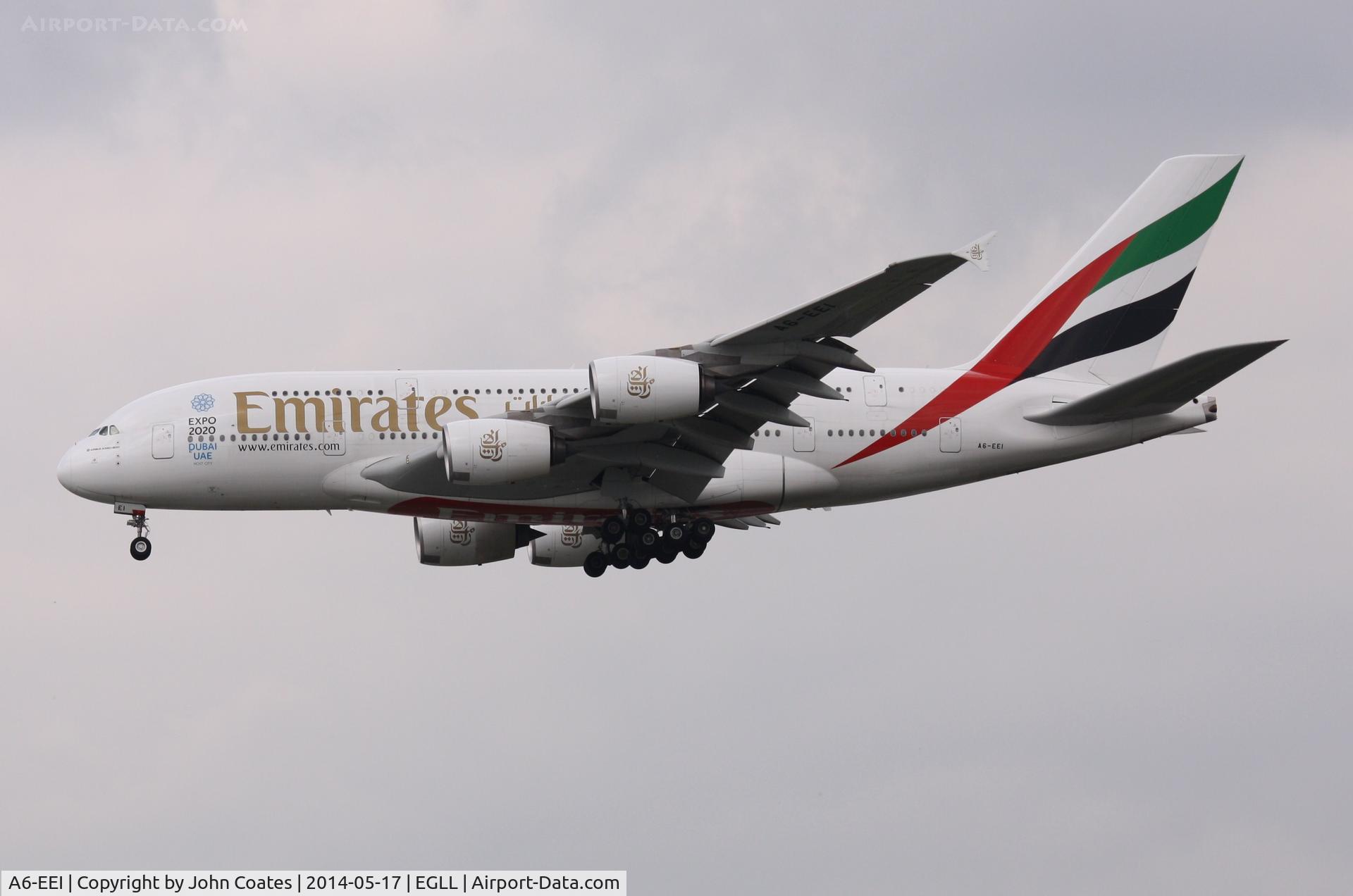 A6-EEI, 2012 Airbus A380-861 C/N 123, Arriving 27L