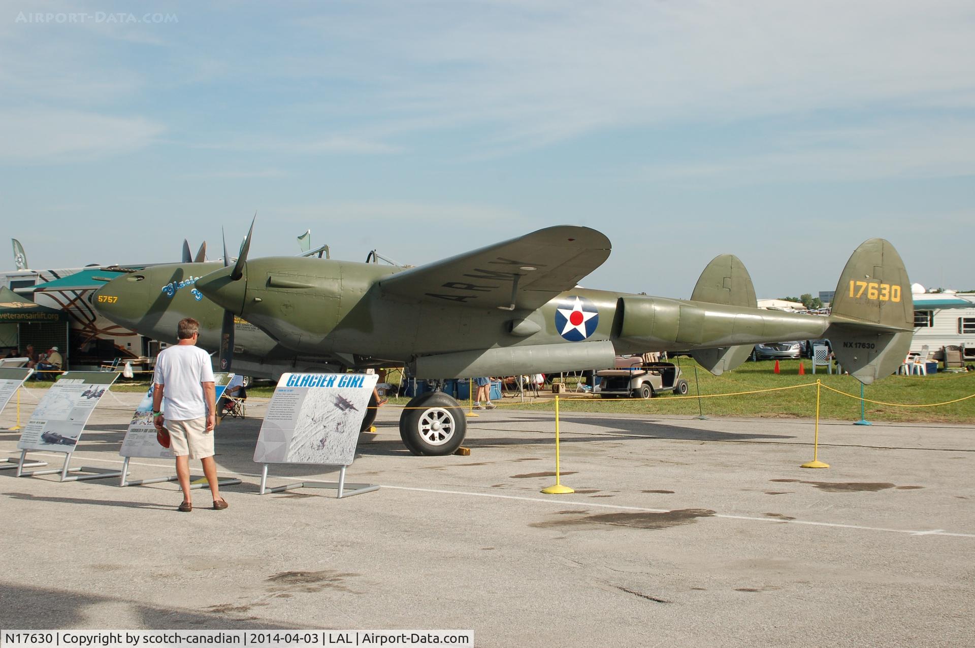 N17630, 1941 Lockheed P-38F C/N 41-7630 (222-5757), 1941 Lockheed P38F, N17630 (Glacier Girl), at 2014 Sun n Fun, Lakeland Linder Regional Airport, Lakeland, FL 
