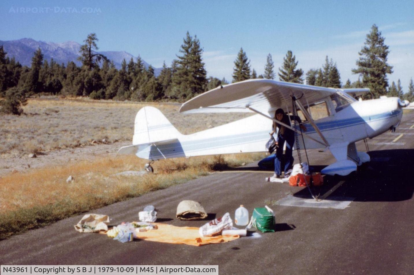 N43961, 1946 Taylorcraft BC12-D C/N 7620, Plane camping with co-owner Diane  in 1980. Location was Alpine Co airport in Markleeville,Ca.