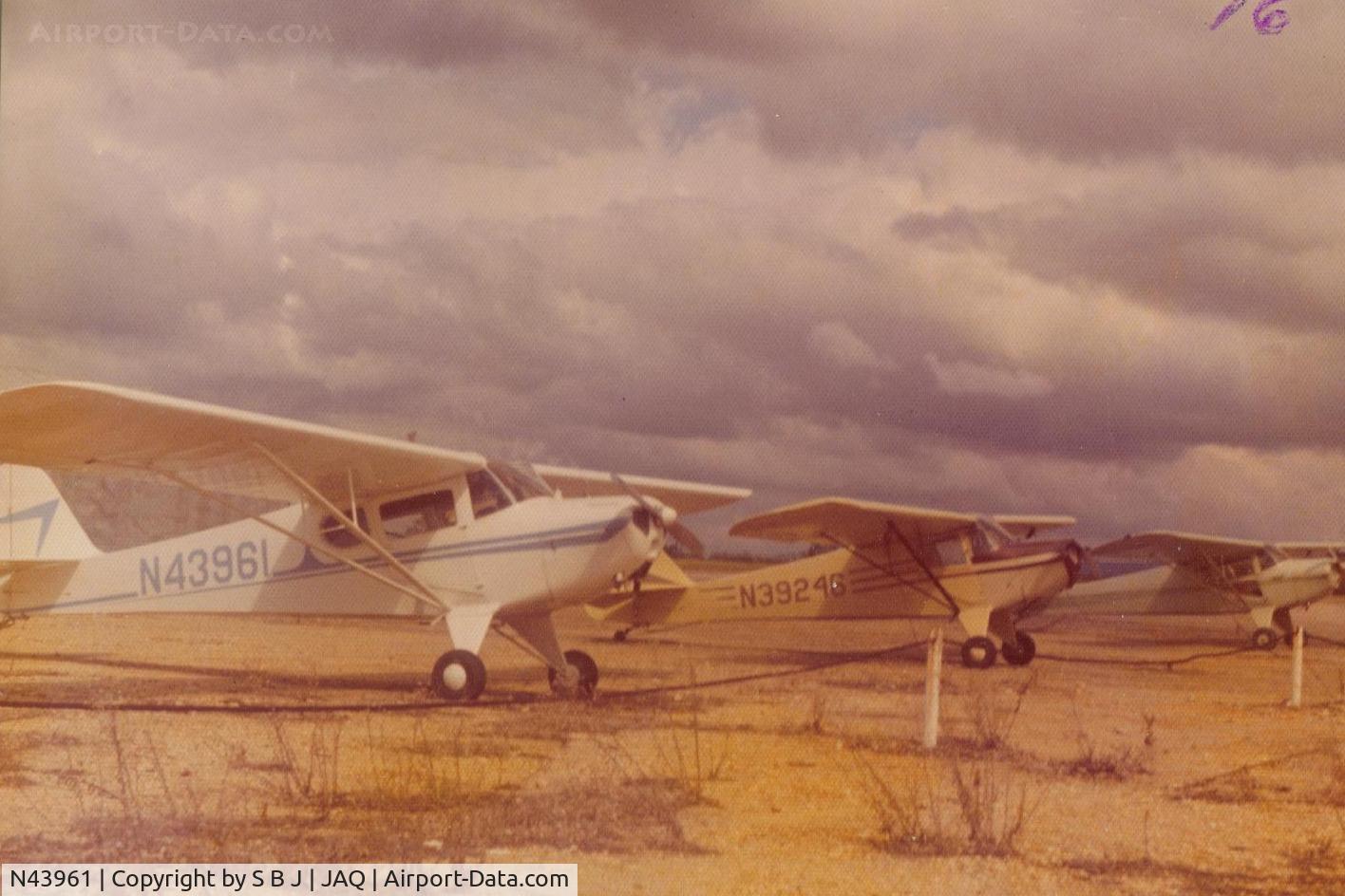 N43961, 1946 Taylorcraft BC12-D C/N 7620, 961 with 39246 & 43420 in Jackson,Ca around 1976.