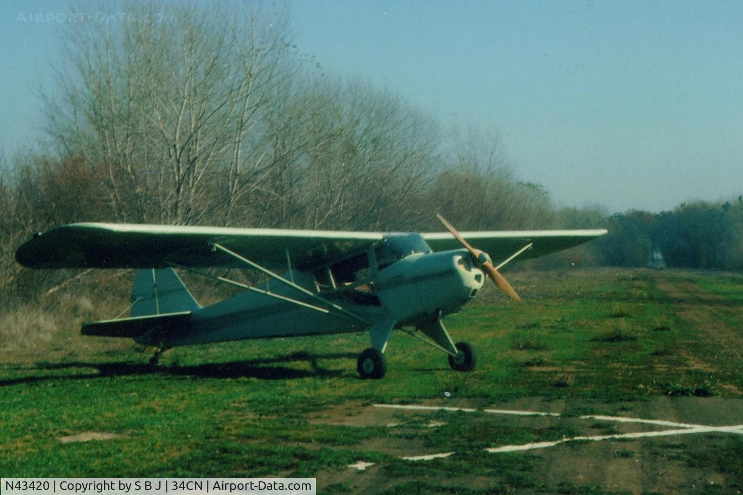 N43420, 1946 Taylorcraft BC12-D C/N 7079, 420 at Bonanza Hills near Turlock,Ca in 1976.