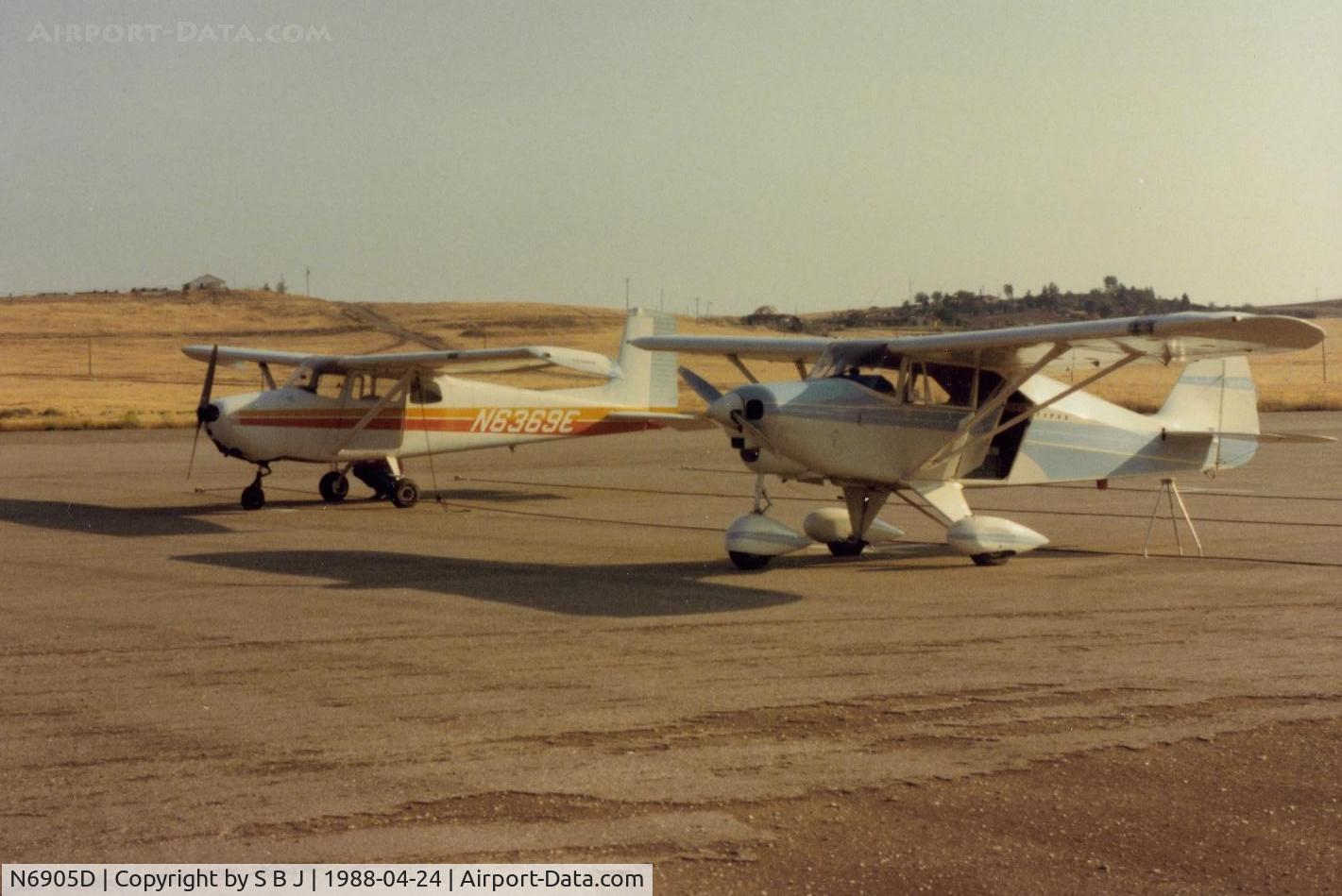 N6905D, 1957 Piper PA-22-150 Tri-Pacer C/N 22-4832, 05D at the now closed Rio Bravo airport near Bakersfield after the purchase of Cessna 69E in 1988. A good comparison of the two most popular planes of the 1950s.