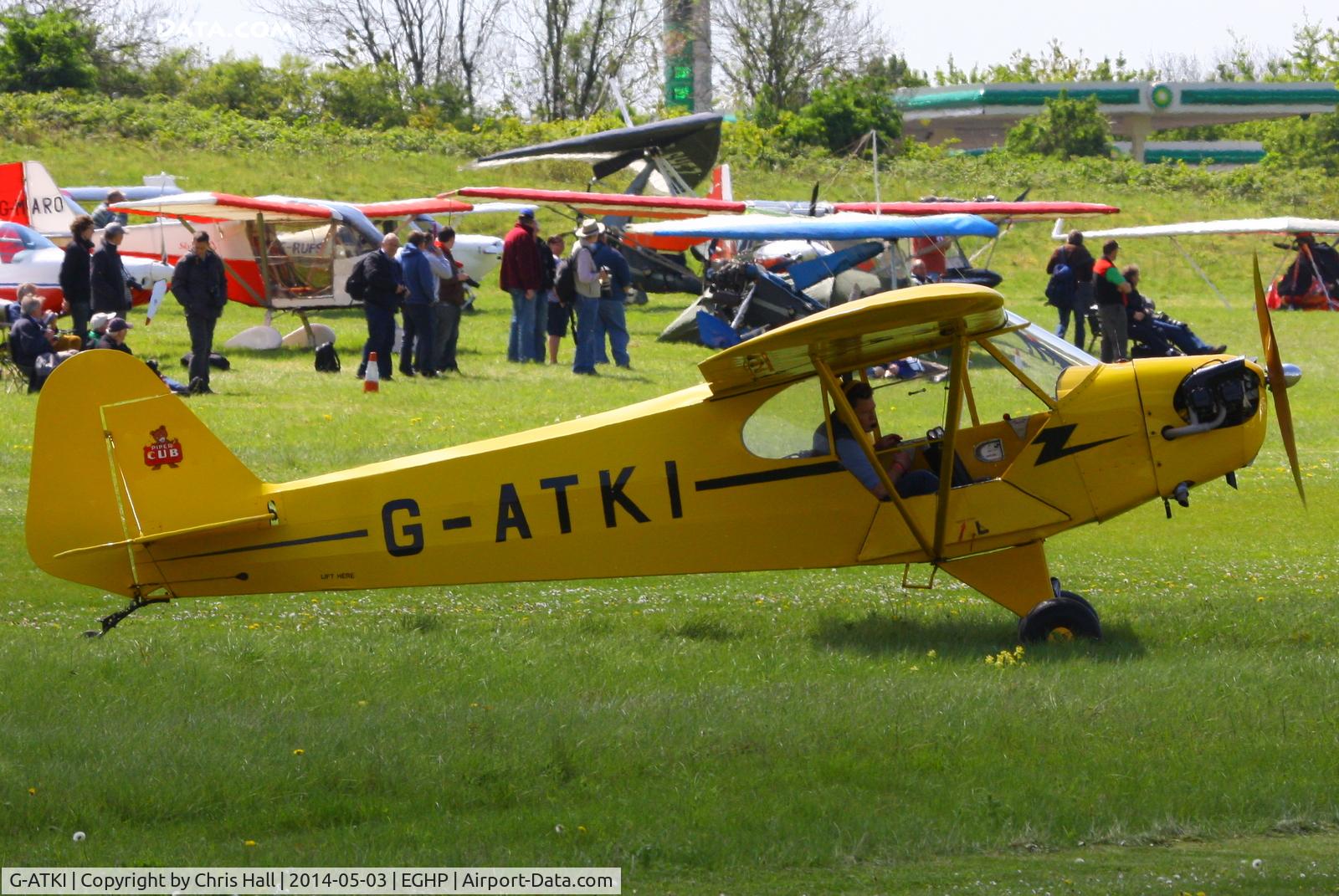 G-ATKI, 1946 Piper J3C-65 Cub Cub C/N 17545, at the 2014 Microlight Trade Fair, Popham
