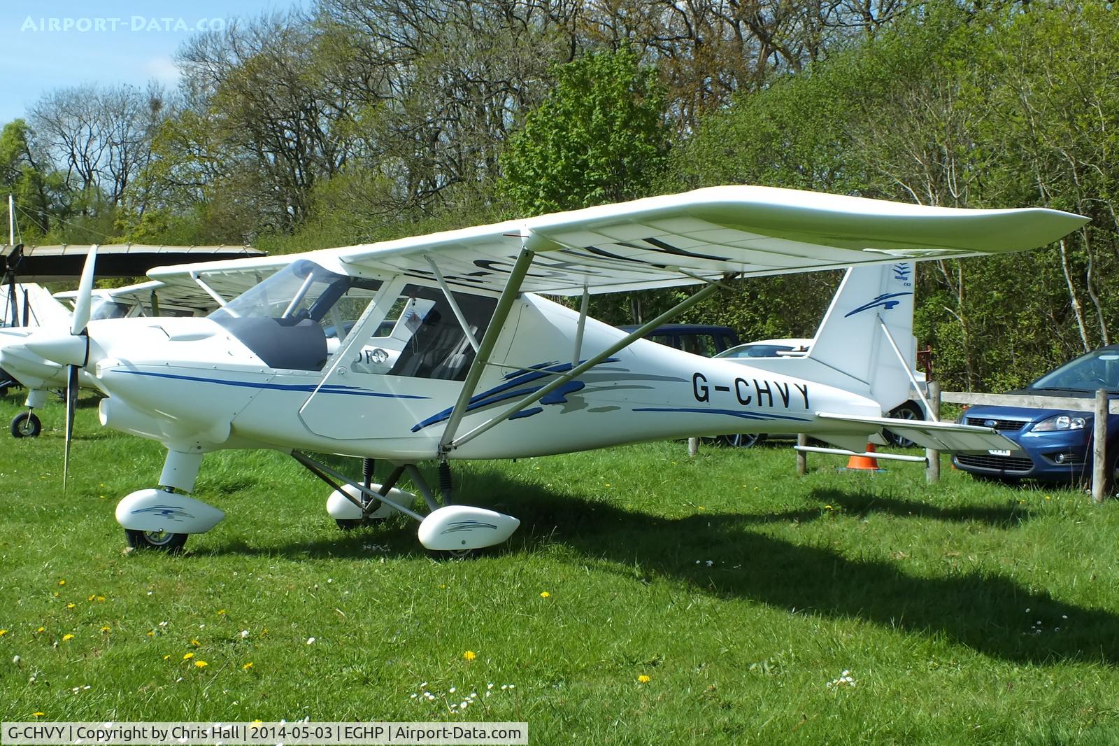 G-CHVY, 2013 Comco Ikarus C42 FB80 Bravo C/N 1304-7246, at the 2014 Microlight Trade Fair, Popham