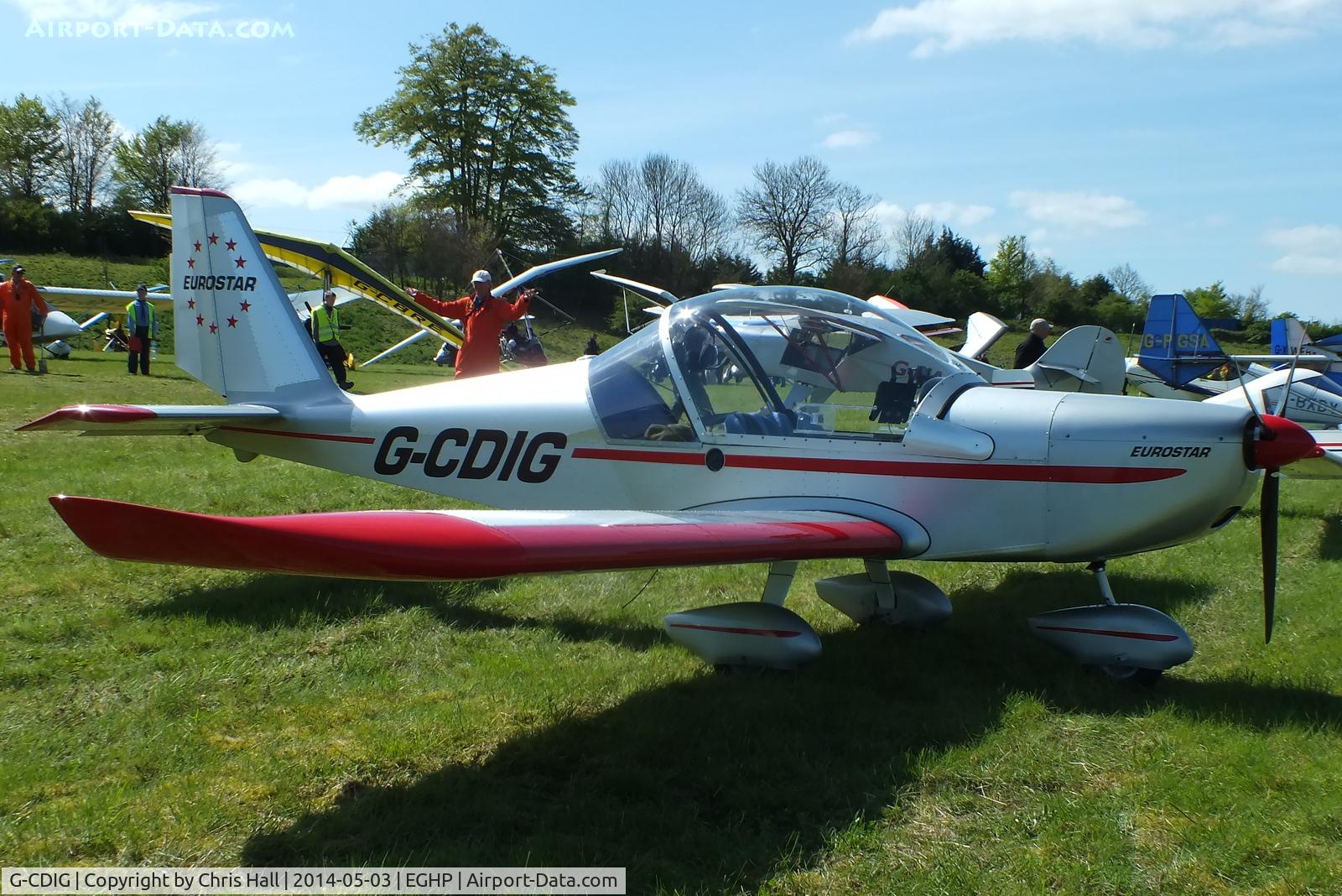 G-CDIG, 2005 Aerotechnik EV-97 Eurostar C/N PFA 315-14353, at the 2014 Microlight Trade Fair, Popham