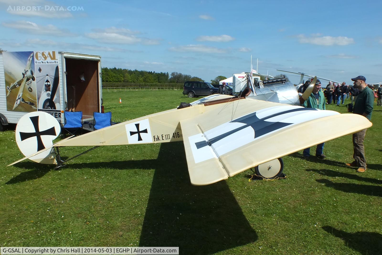 G-GSAL, 2008 Fokker EIII Replica C/N GS-101, at the 2014 Microlight Trade Fair, Popham