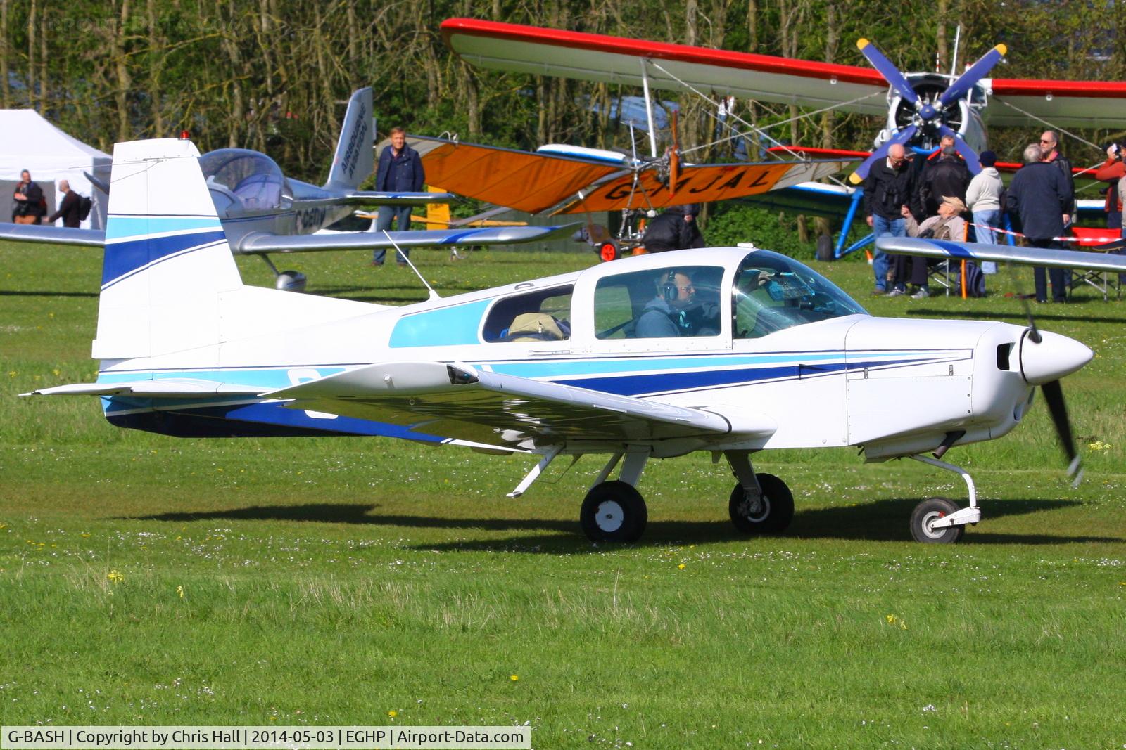 G-BASH, 1973 Grumman American AA-5 Traveler C/N AA5-0319, at the 2014 Microlight Trade Fair, Popham
