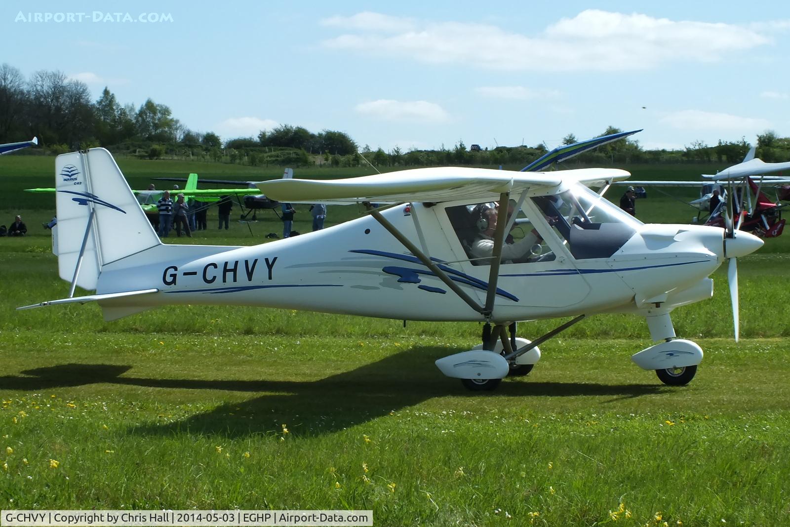 G-CHVY, 2013 Comco Ikarus C42 FB80 Bravo C/N 1304-7246, at the 2014 Microlight Trade Fair, Popham