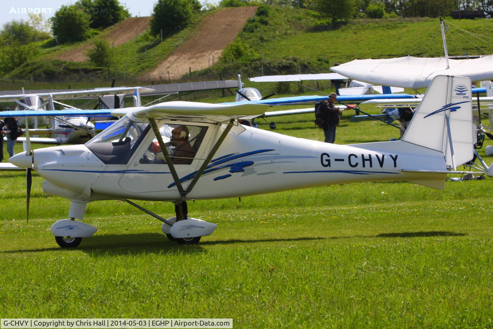 G-CHVY, 2013 Comco Ikarus C42 FB80 Bravo C/N 1304-7246, at the 2014 Microlight Trade Fair, Popham