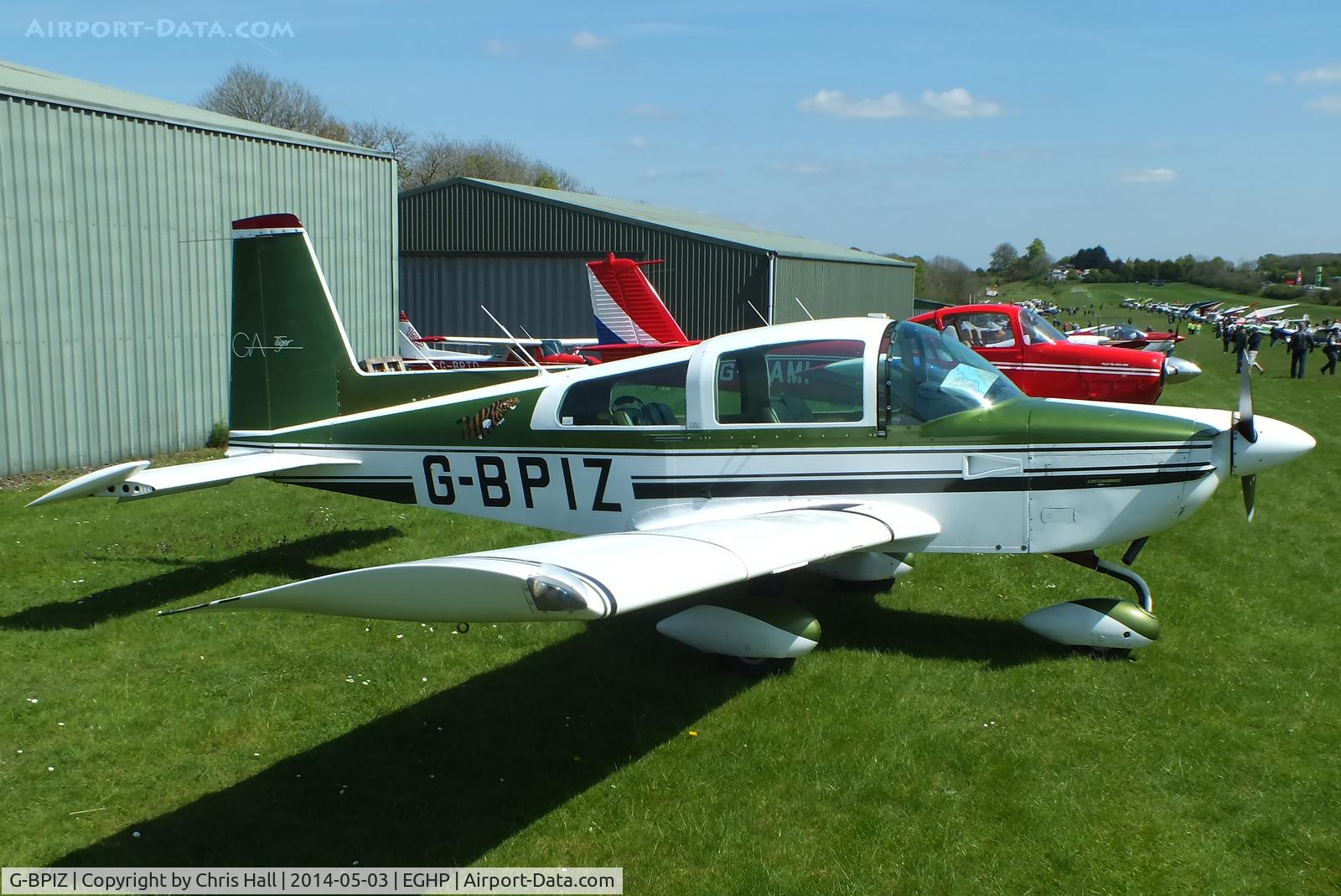 G-BPIZ, 1979 Gulfstream American AA-5B Tiger C/N AA5B-1154, at the 2014 Microlight Trade Fair, Popham