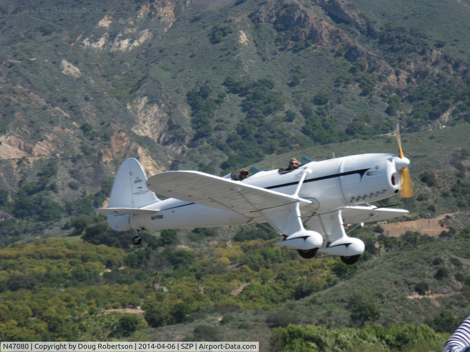 N47080, 1942 Ryan Aeronautical ST3KR C/N 1391, 1942 Ryan Aeronautical ST-3KR 'Eileen', Fairchild Ranger 6-410 inverted in-line 165 Hp conversion fom original Kinner R-540-1 5 cylinder 160 Hp radial, Experimental class, takeoff climb Rwy 22