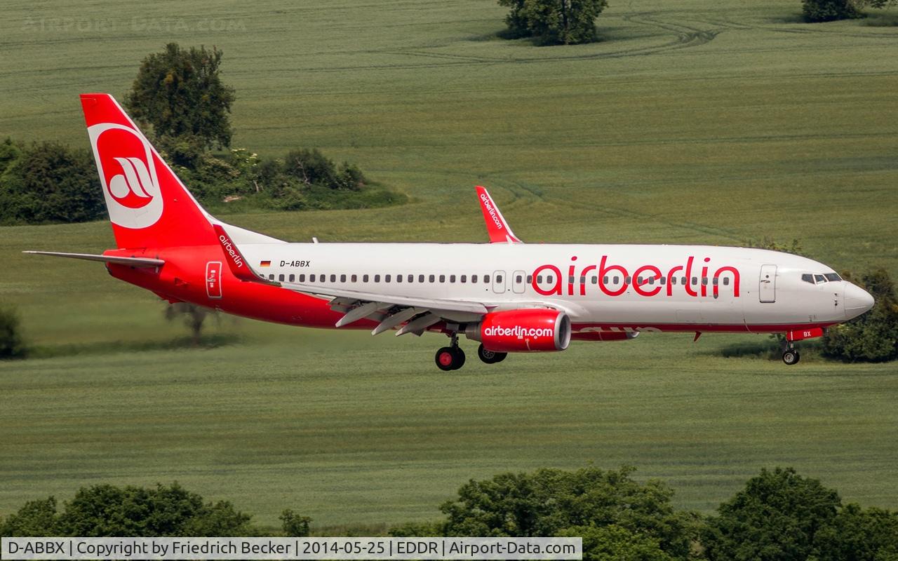 D-ABBX, 2007 Boeing 737-86J C/N 34969, on final after a flight from Palma