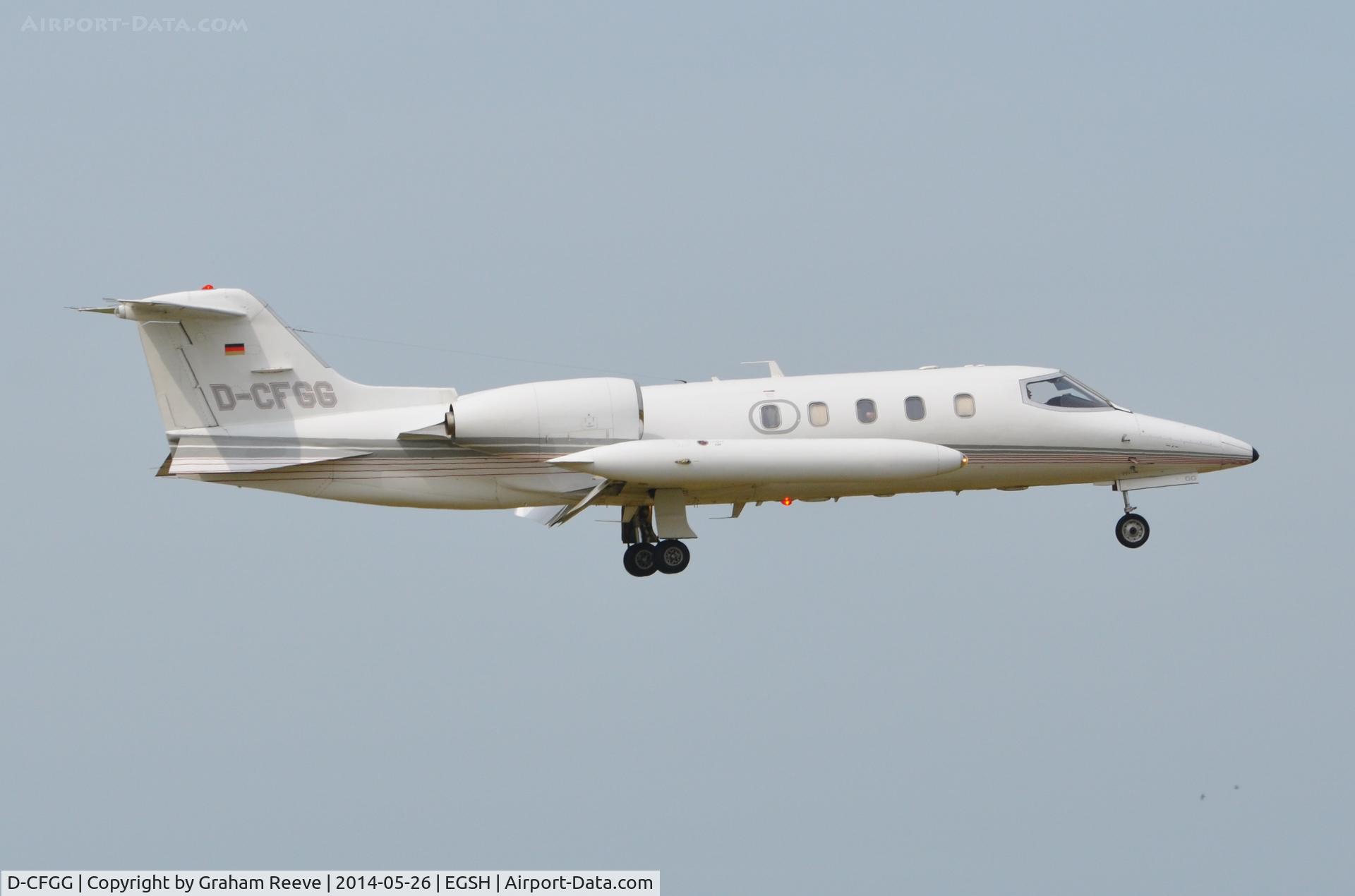 D-CFGG, 1981 Gates Learjet 36A C/N 36A-048, About to land at Norwich on runway 09.