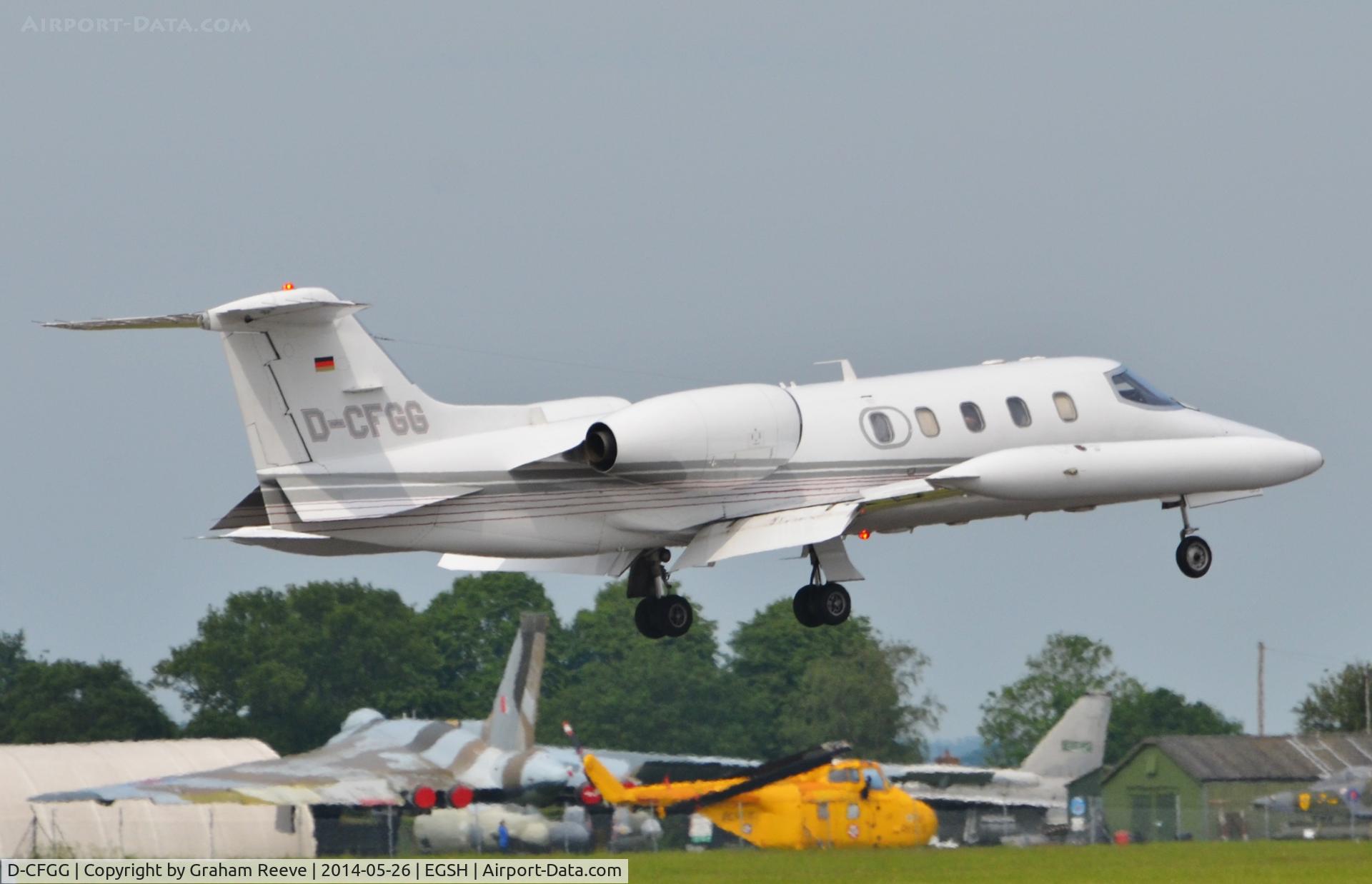 D-CFGG, 1981 Gates Learjet 36A C/N 36A-048, About to touch down at Norwich.