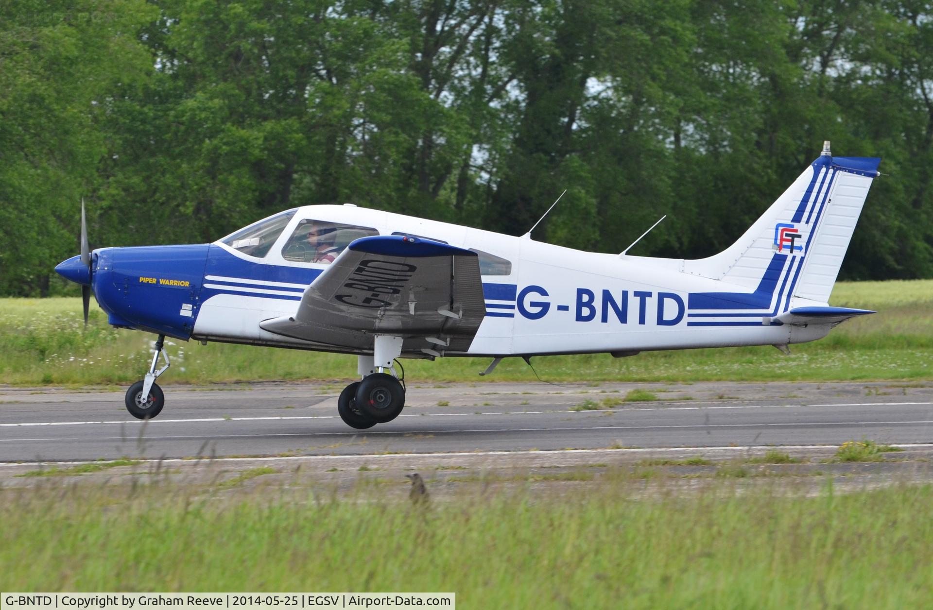 G-BNTD, 1977 Piper PA-28-161 Cherokee Warrior II C/N 28-7716235, Departing from Old Buckenham.