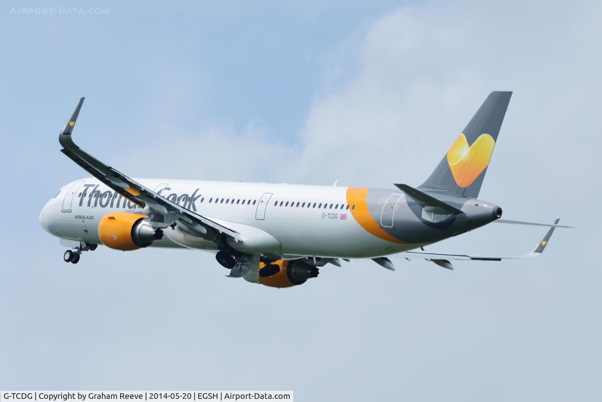 G-TCDG, 2014 Airbus A321-211 C/N 6122, Departing from Norwich.