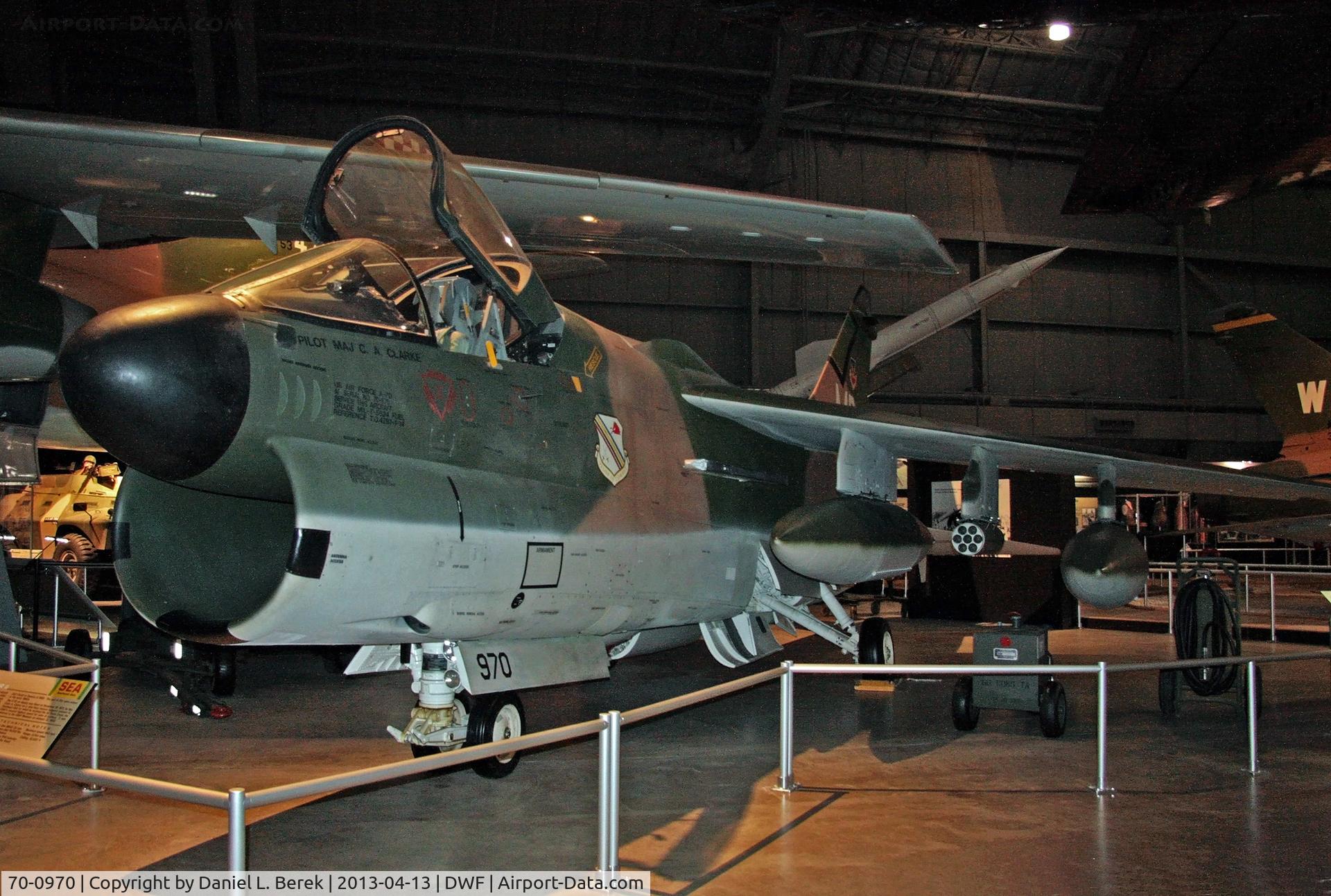 70-0970, 1970 LTV A-7D Corsair II C/N D-116, This aircraft was flown on Nov. 18, 1972, by Maj. Colin A. Clarke on a nine-hour rescue support mission in Southeast Asia for which he was awarded the Air Force Cross, the Air Force's second highest award for valor in combat.