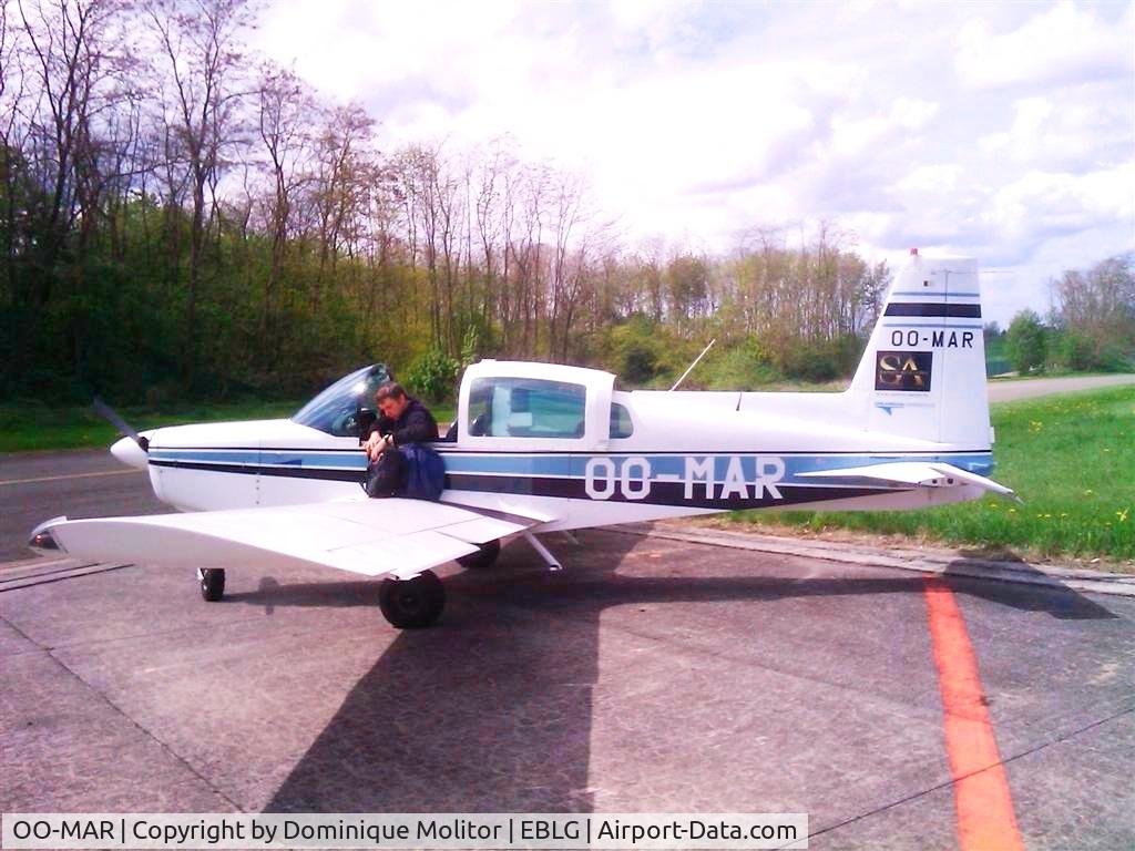 OO-MAR, 1973 Grumman American AA-5 Traveler C/N AA5-0424, Aircraft parked in front of the W7 hangar ( former Bierset military airbase) shortly before a local VFR flight .