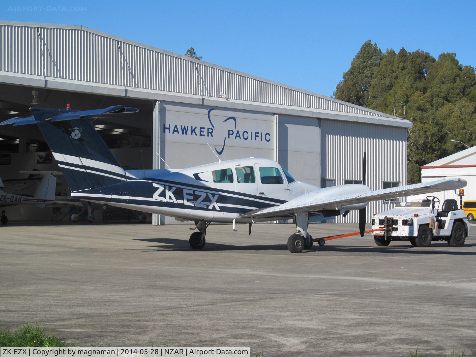ZK-EZX, Beech 76 Duchess C/N ME-339, Outside hawker pacific hangar. Part of Ardmore Flying School fleet.