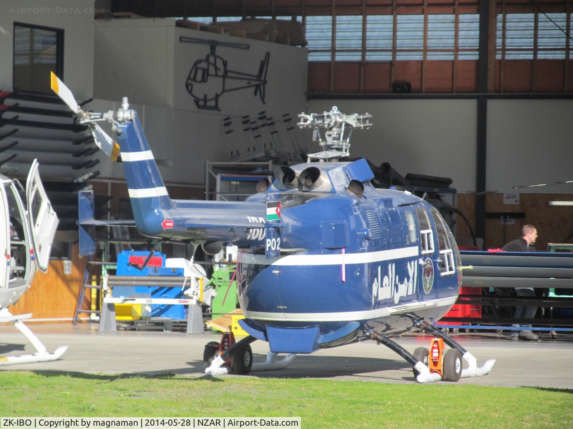 ZK-IBO, MBB Bo-105CBS-4 C/N S-801, Still in full Dubai Police c/s and with PO-2 still on tail.
Shortly to undergo 8yr upgrade with Oceania.