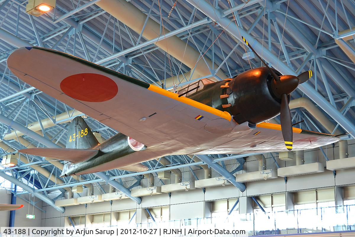 43-188, Mitsubishi A6M5a Zero C/N 4685, On display at JASDF Hamamatsu Kohokan. This Zero was flown by Lt. Shinya Ozaki of 343 Kokutai, who shot down a F6F of VF-10 on 19.06.44 during the Great Marianas Turkey Shoot, but in turn was hit and died on forced landing at Guam.
