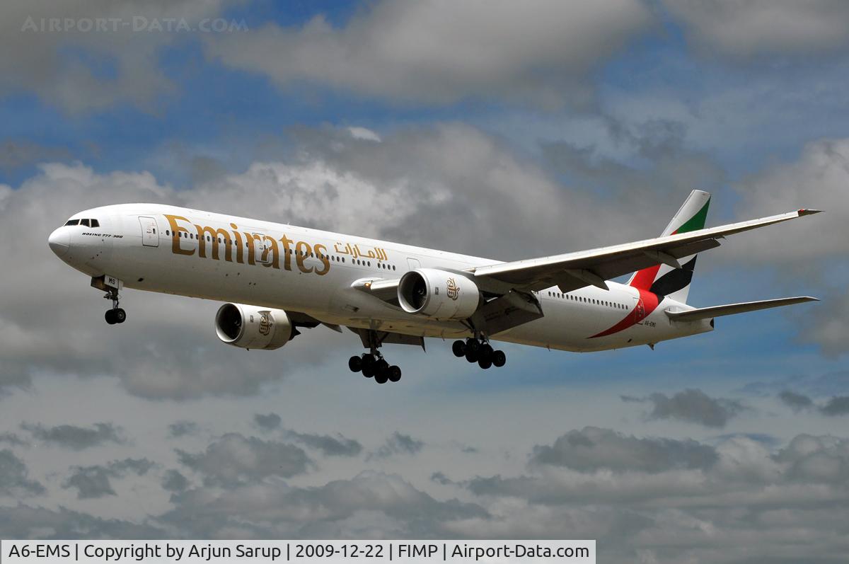 A6-EMS, 2002 Boeing 777-31H C/N 29067, Approaching rwy 14 at Plaisance.