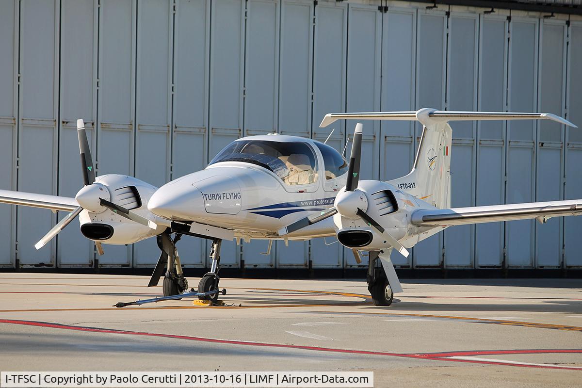 I-TFSC, 2007 Diamond DA-42 Twin Star C/N 42.303, Parked on the General Aviation apron in Torino, awaiting the next training flight.