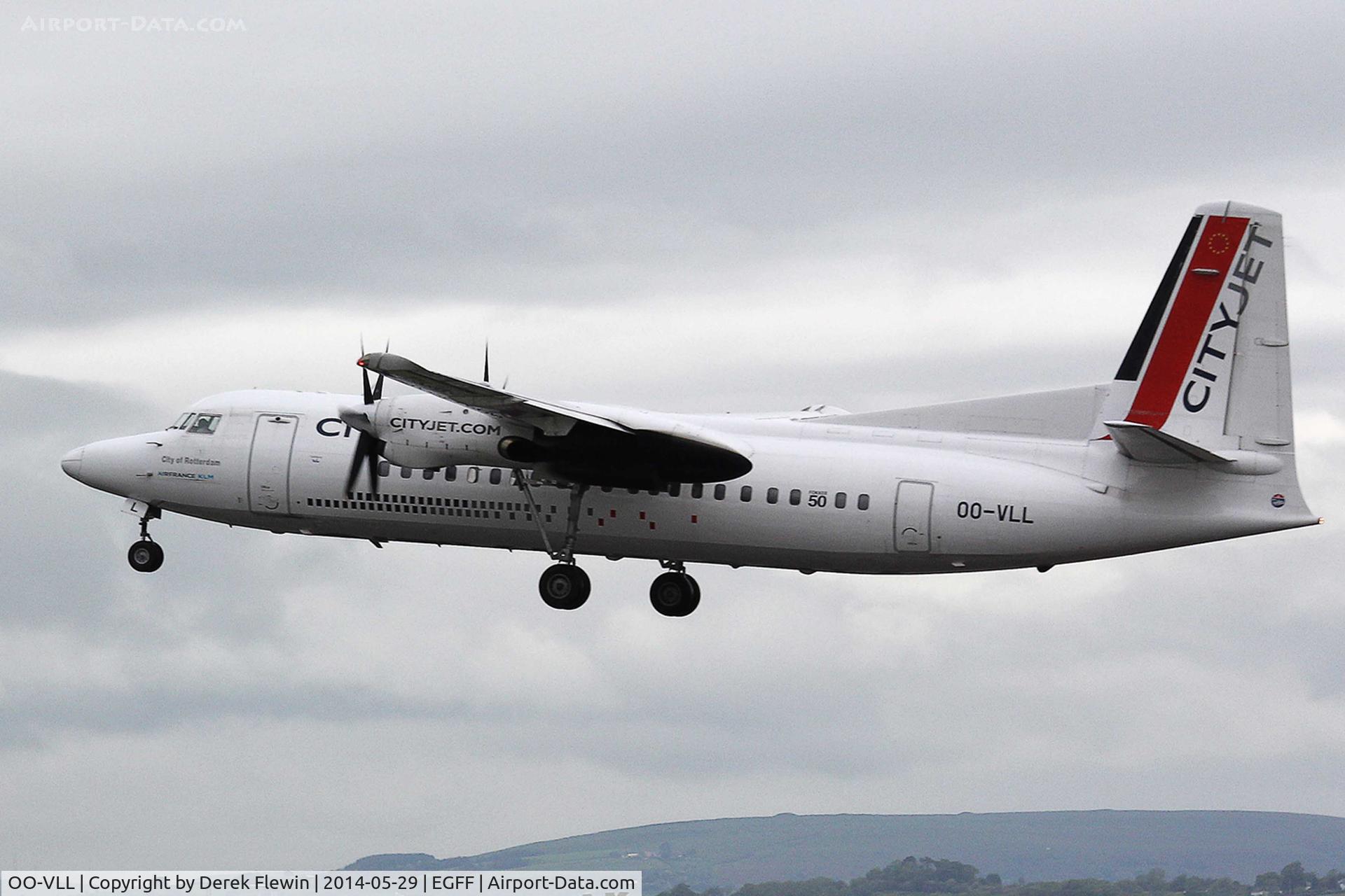 OO-VLL, 1989 Fokker 50 C/N 20144, Callsign, City Ireland 133, seen departing runway 30 at EGFF en-route Glasgow.
