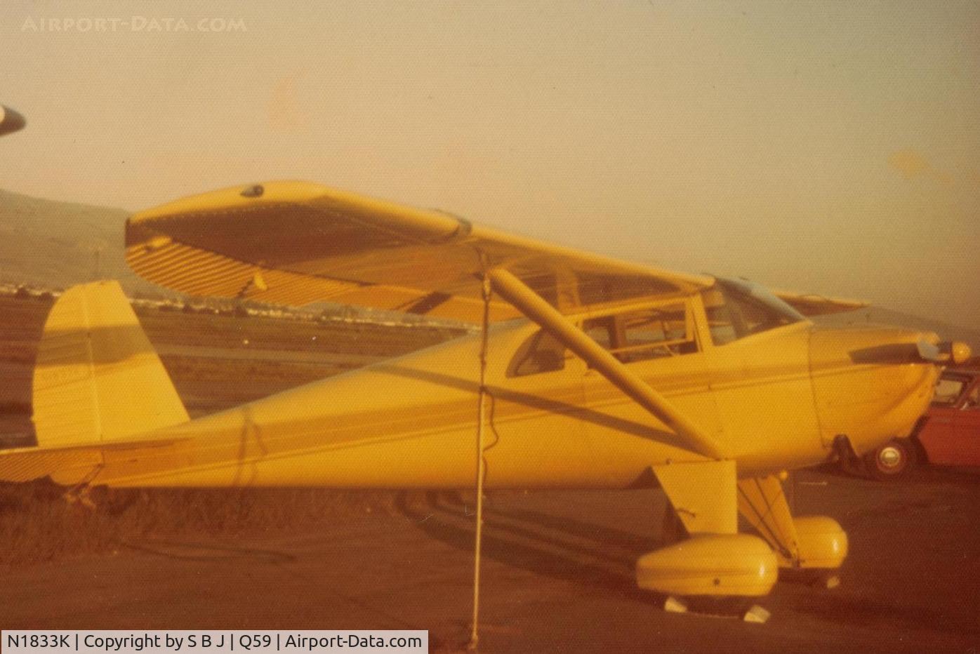 N1833K, 1946 Luscombe 8E Silvaire C/N 4560, 33K in the setting sun after its frist flight in 1976. My least favorite plane. We just did not get along!!Guess it was more plane then I was pilot.