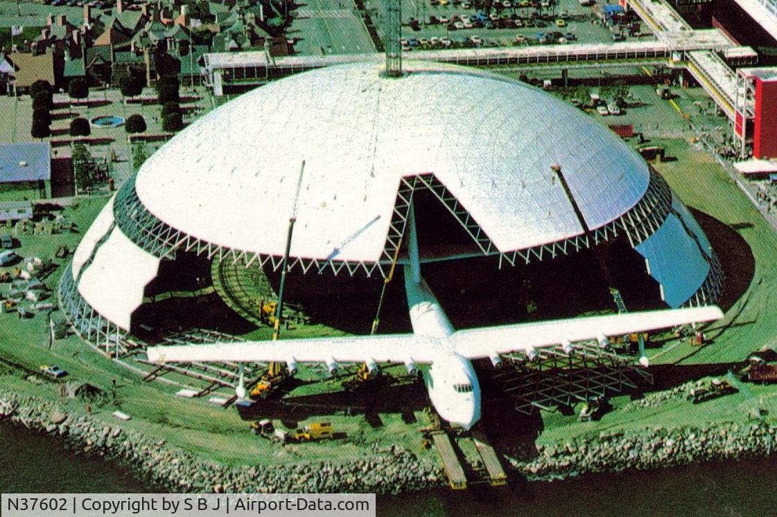 NX37602, 1947 Hughes H-4 Hercules (HK-1) C/N None, 602 being put into its then new hangar in Feb. of 1982.