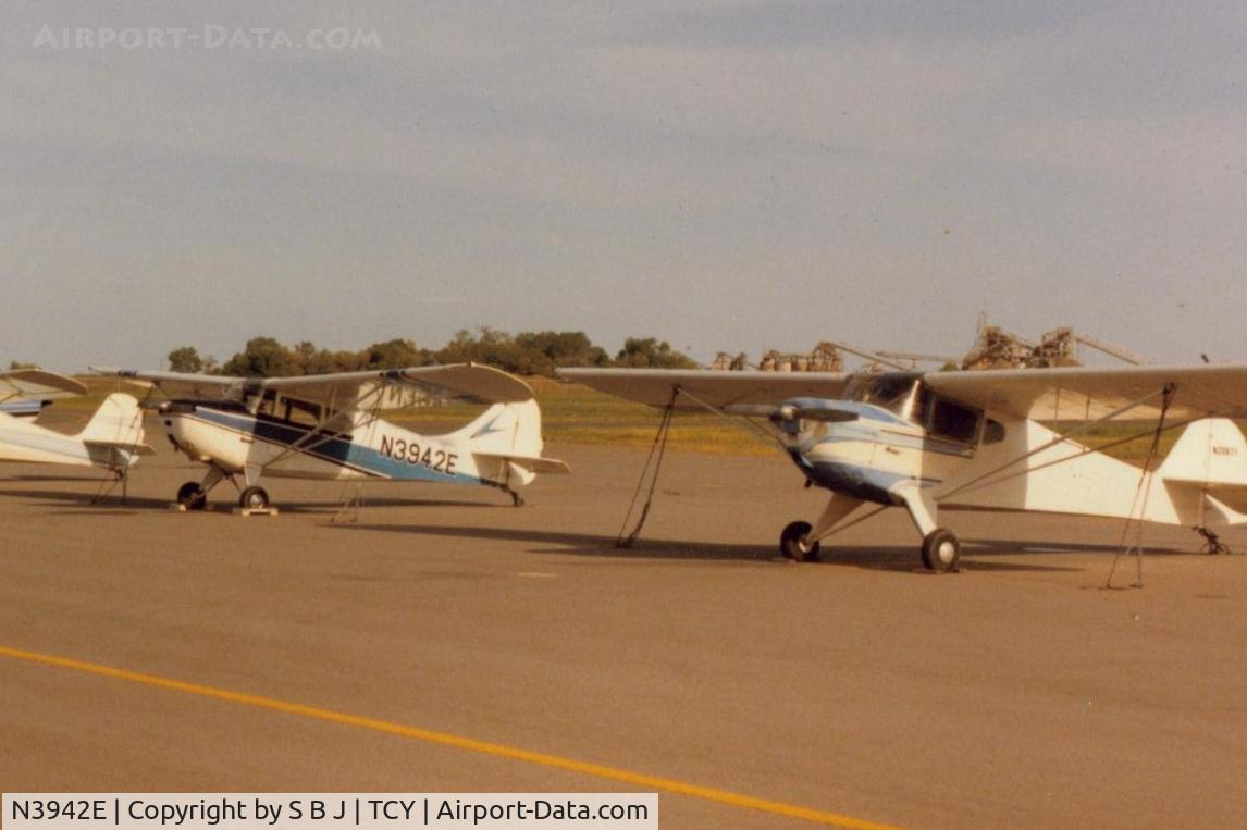 N3942E, 1947 Aeronca 11BC Chief C/N 11BC-23, 42E at the Tracy airport in Calif. around 1987. It soon had a new paint job.