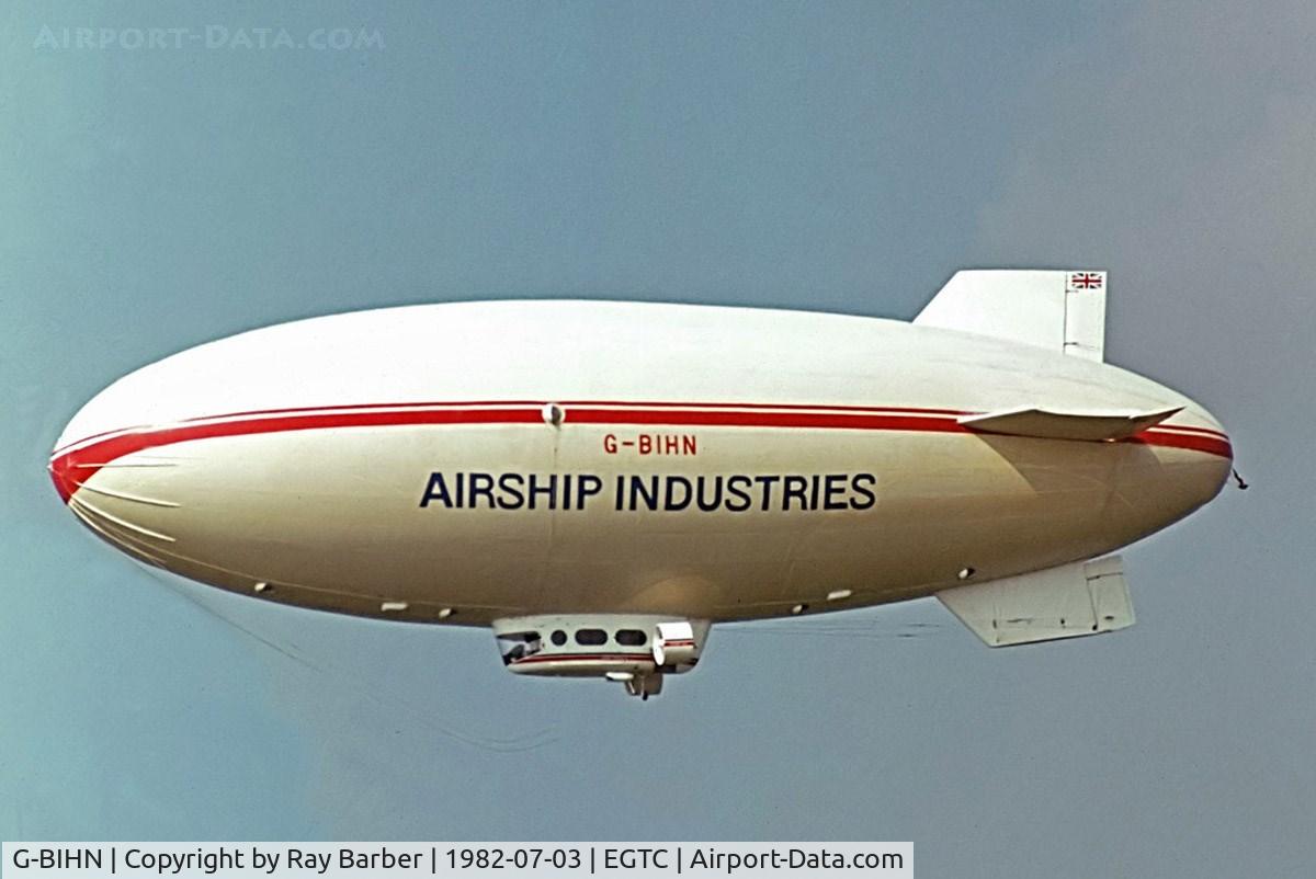G-BIHN, 1981 Airship Industries Skyship 500 C/N 1214/02, Airship Industries Skyship 500 [1214/02] Cranfield 03/07/1982. From a slide.
