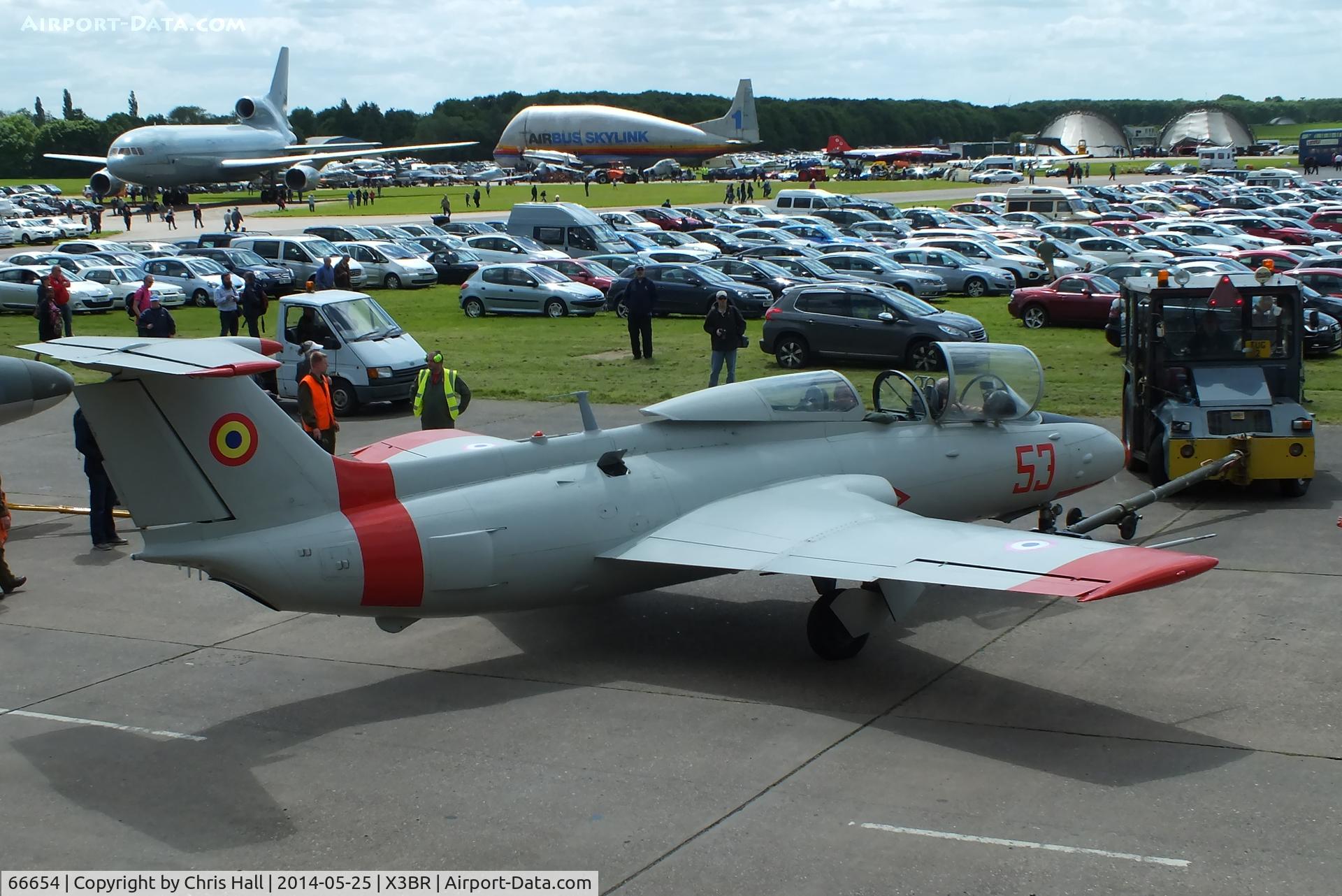 66654, Aero L-29 Delfin C/N 395189, being pushed back into the parking area after its fast taxy run