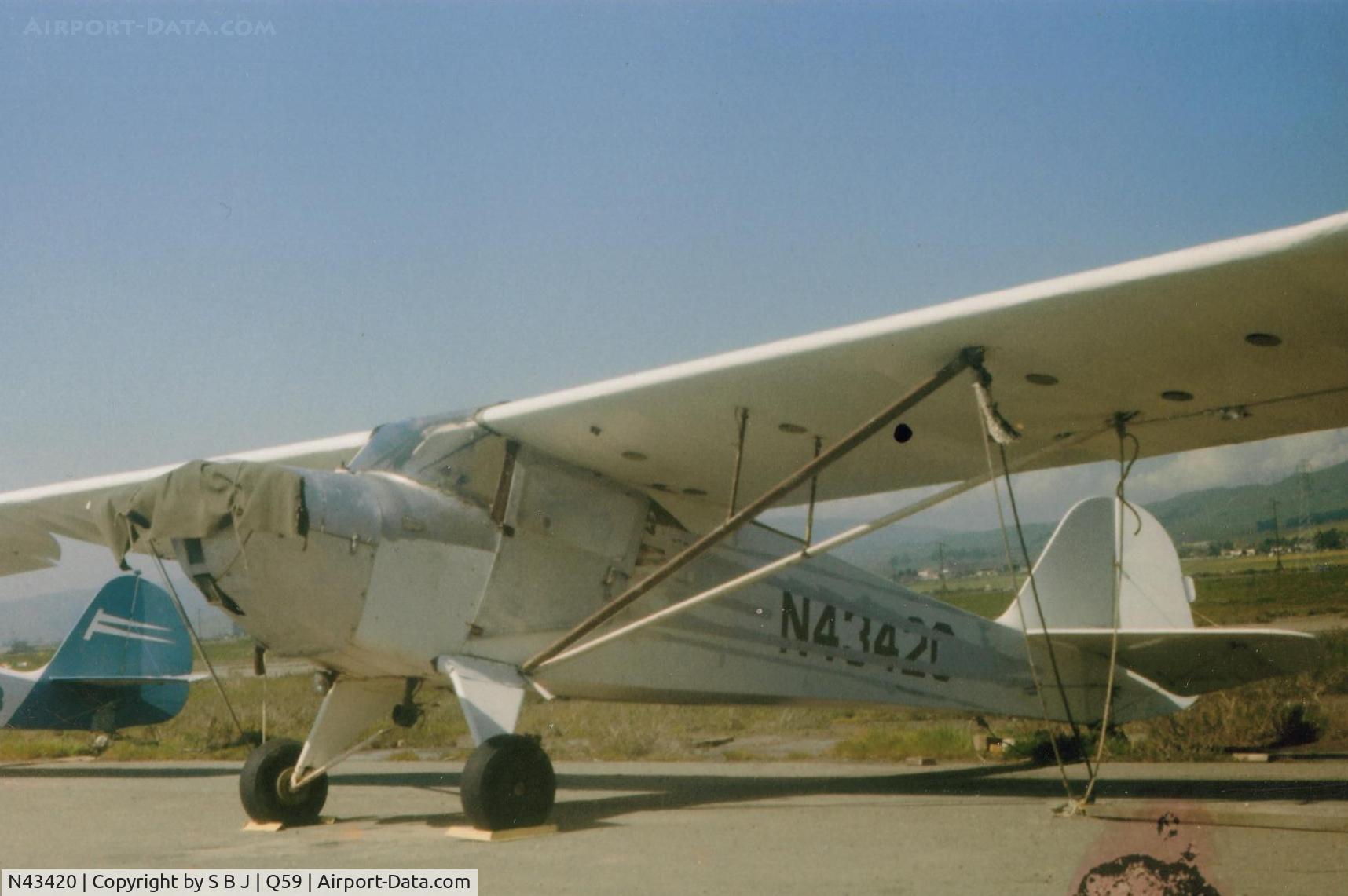 N43420, 1946 Taylorcraft BC12-D C/N 7079, 420 as it looked when I purchased it in 1976 in Fremont,Ca. Turned out to be a wonderful flying plane.