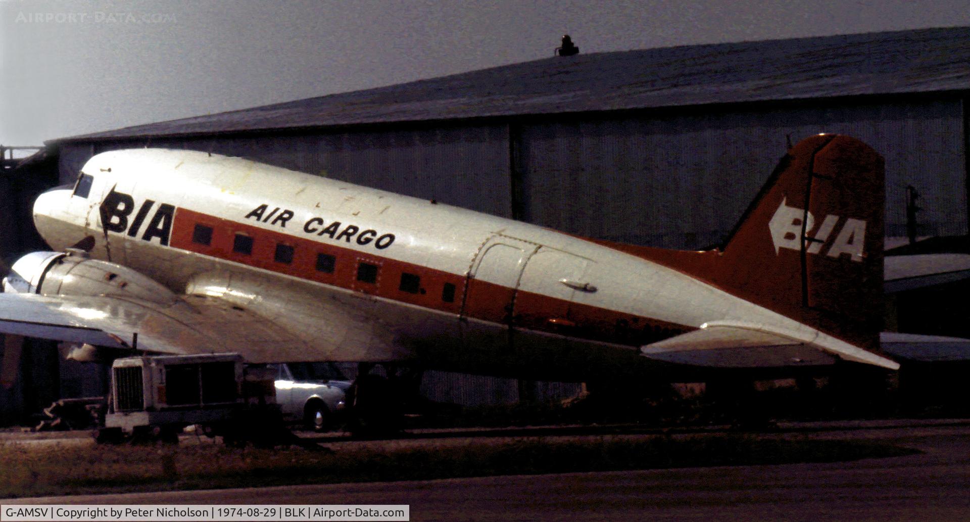 G-AMSV, 1944 Douglas DC-3A-467 (C-47B) C/N 16072, This Dakota 6 of British Island Airways was seen at Blackpool in the Summer of 1974.