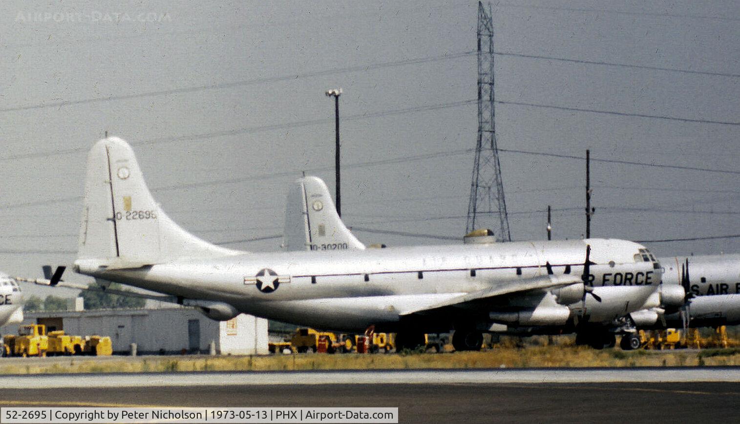 52-2695, 1952 Boeing KC-97L Stratofreighter C/N 16726, This KC-97L Stratofreighter of the 197th Air Refuelling Squadron/161st Air Refuelling Group was seen at Sky Harbor in the Summer of 1973.