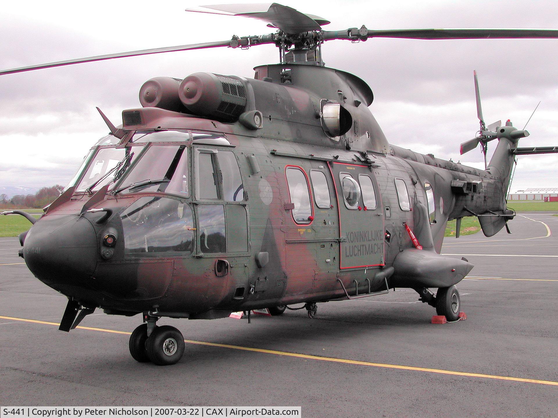 S-441, Eurocopter AS-532U2 Cougar C/N 2441, This Royal Netherlands Air Force AS.532U-2 Cougar, callsign Wildcat, of 300 Squadron was seen at Carlisle in the Spring of 2007.