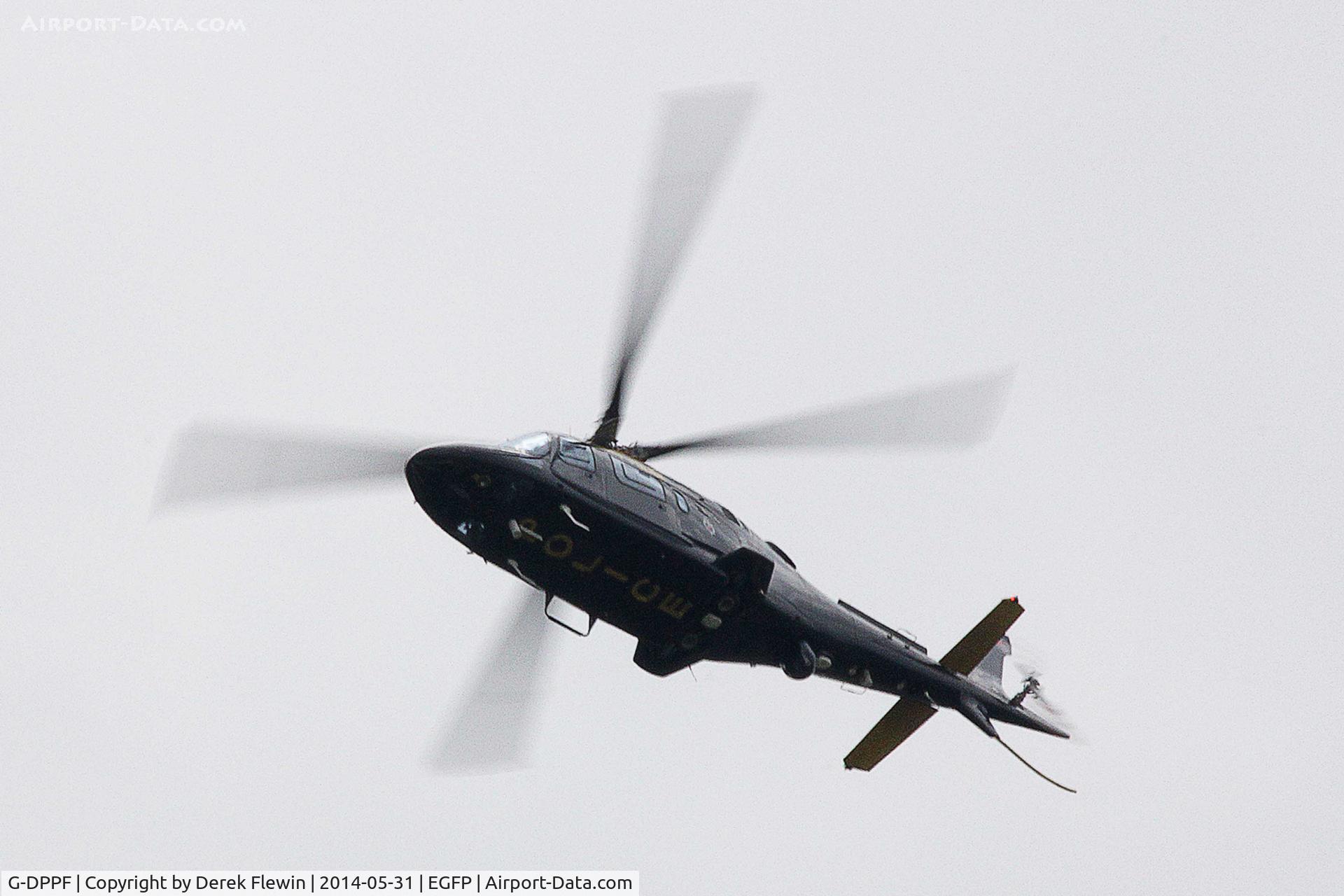 G-DPPF, 2003 Agusta A-109E Power C/N 11216, Dyfed Powys Police Force, Air Support Unit Helicopter seen shortly after lifting from its base at Pembrey, overflying EGFP.