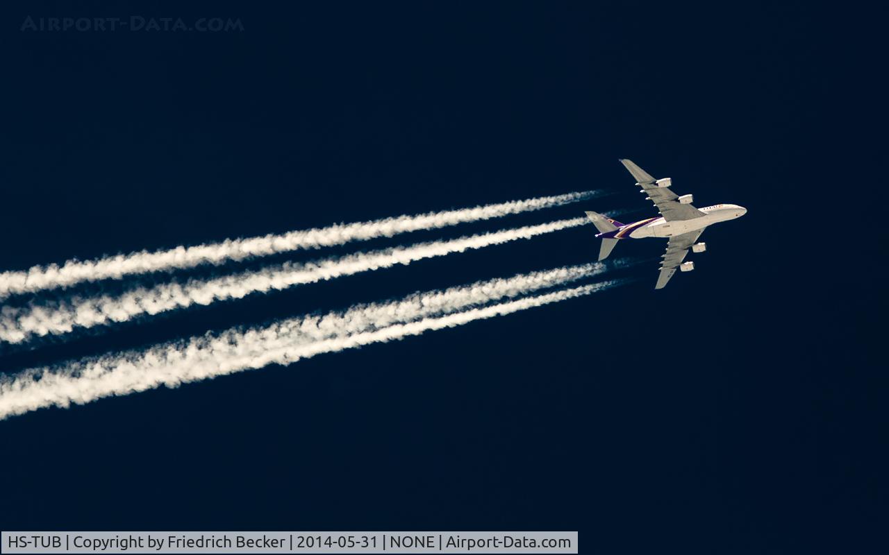 HS-TUB, 2012 Airbus A380-841 C/N 093, cruising at 34.000 ft. from CDG - BKK as THA931