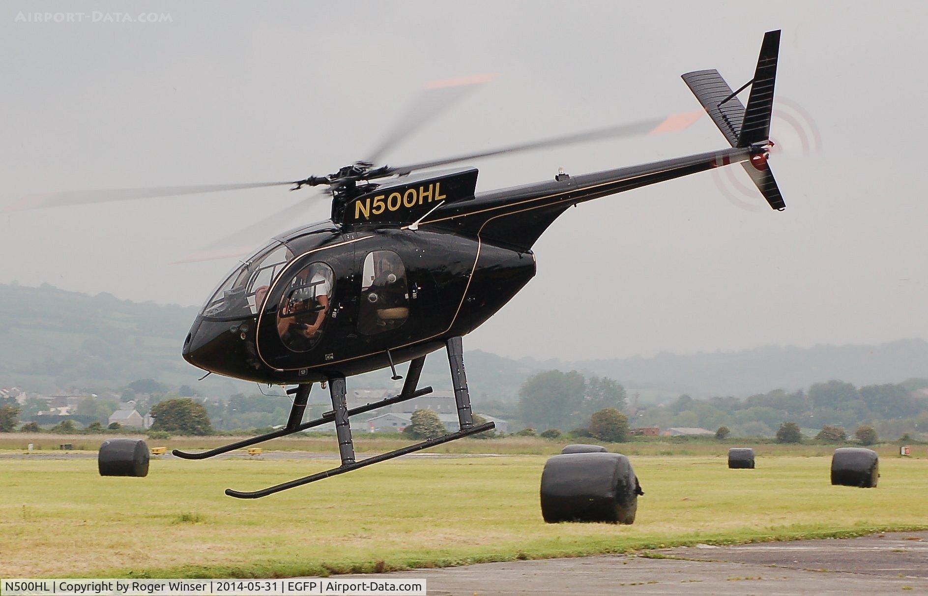 N500HL, Hughes 369HS C/N 110288-S, Departing Pembrey Airport.