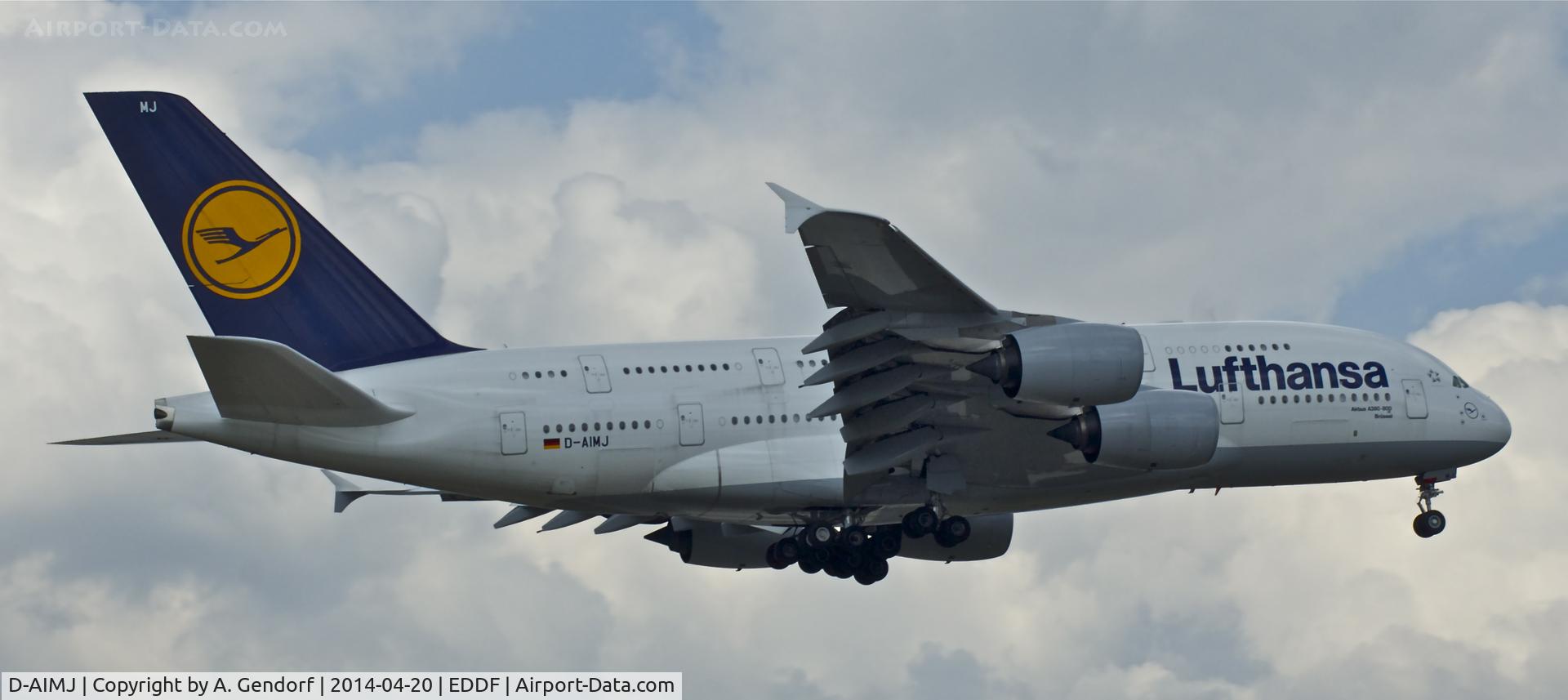 D-AIMJ, 2011 Airbus A380-841 C/N 073, Lufthansa, is here completing the flight from Peking Int'l(ZBAA) to Frankfurt Rhein/Main Int'l(EDDF)