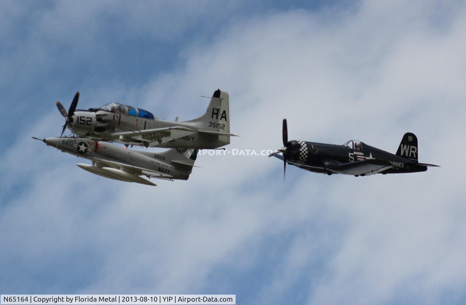 N65164, 1955 Douglas EA-1E Skyraider AD-5W C/N 55-471DH, EA-1E Skyraider with A-4 Skyhawk and F4U Corsair Legacy Flight at Thunder Over Michigan