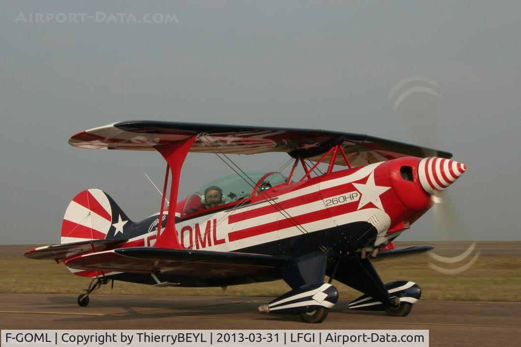 F-GOML, Christen Pitts S-2B Special C/N 5213, Pilot E. G. has lot of humor.