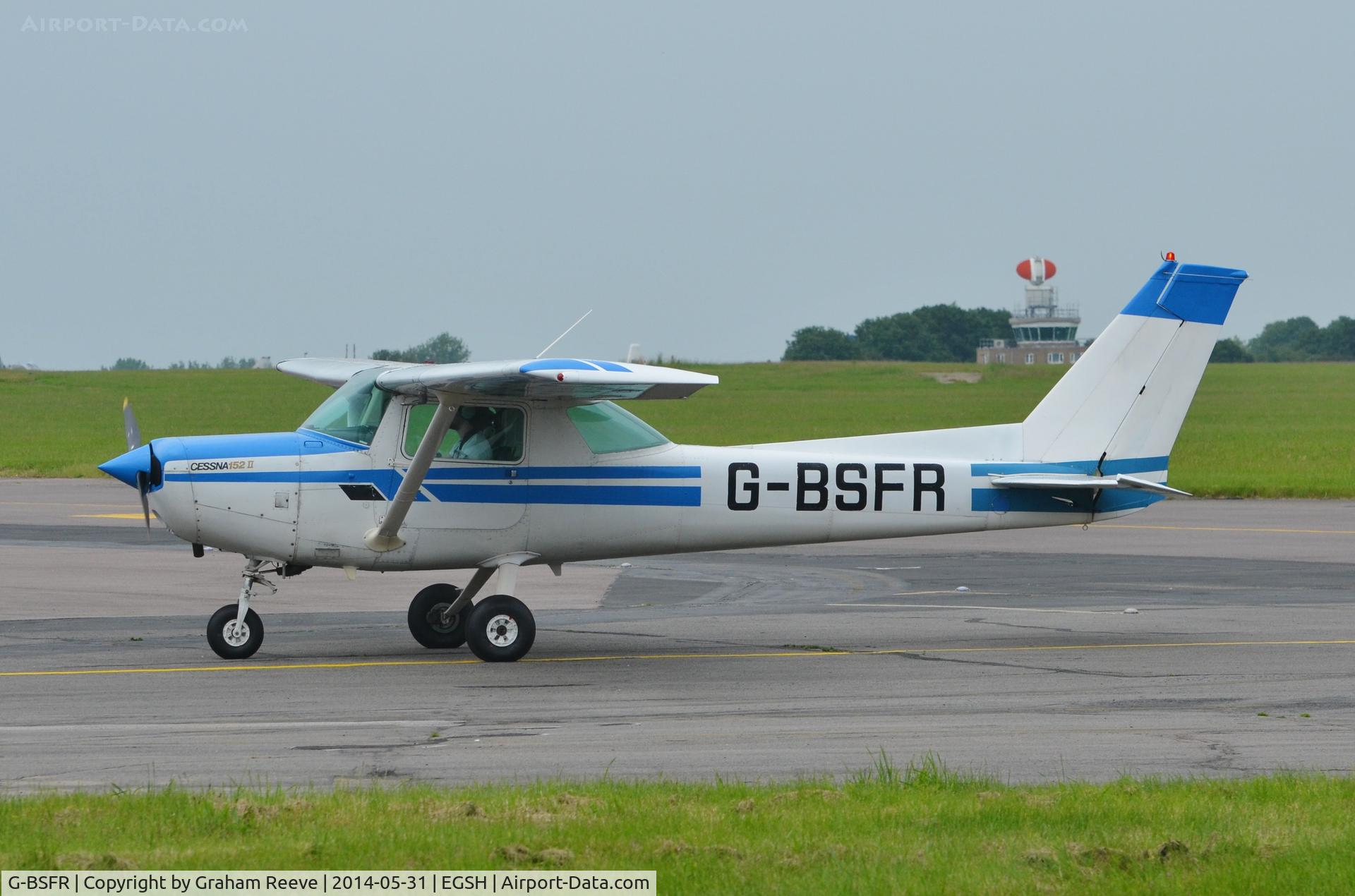 G-BSFR, 1979 Cessna 152 C/N 152-82268, Just landed at Norwich.