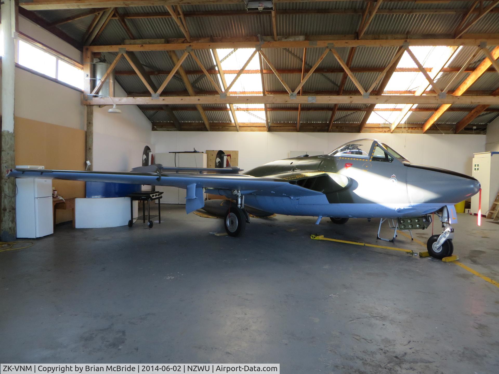 ZK-VNM, De Havilland (F+W Emmen) DH-112 Venom FB.54 C/N 448, De Havilland (F+W Emmen) DH-112 Venom FB.54. ZK-VNM cn 448. Wanganui (WAG NZWU). Image © Brian McBride. 02 June 2014