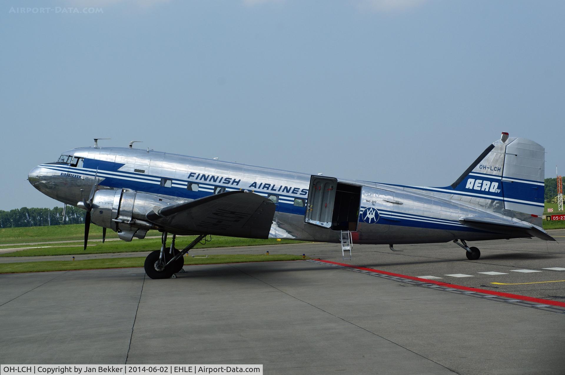OH-LCH, 1942 Douglas C-53C Skytrooper C/N 6346, Rare visitor at lelystad Airport. On its way to the D-Day remembrance in France