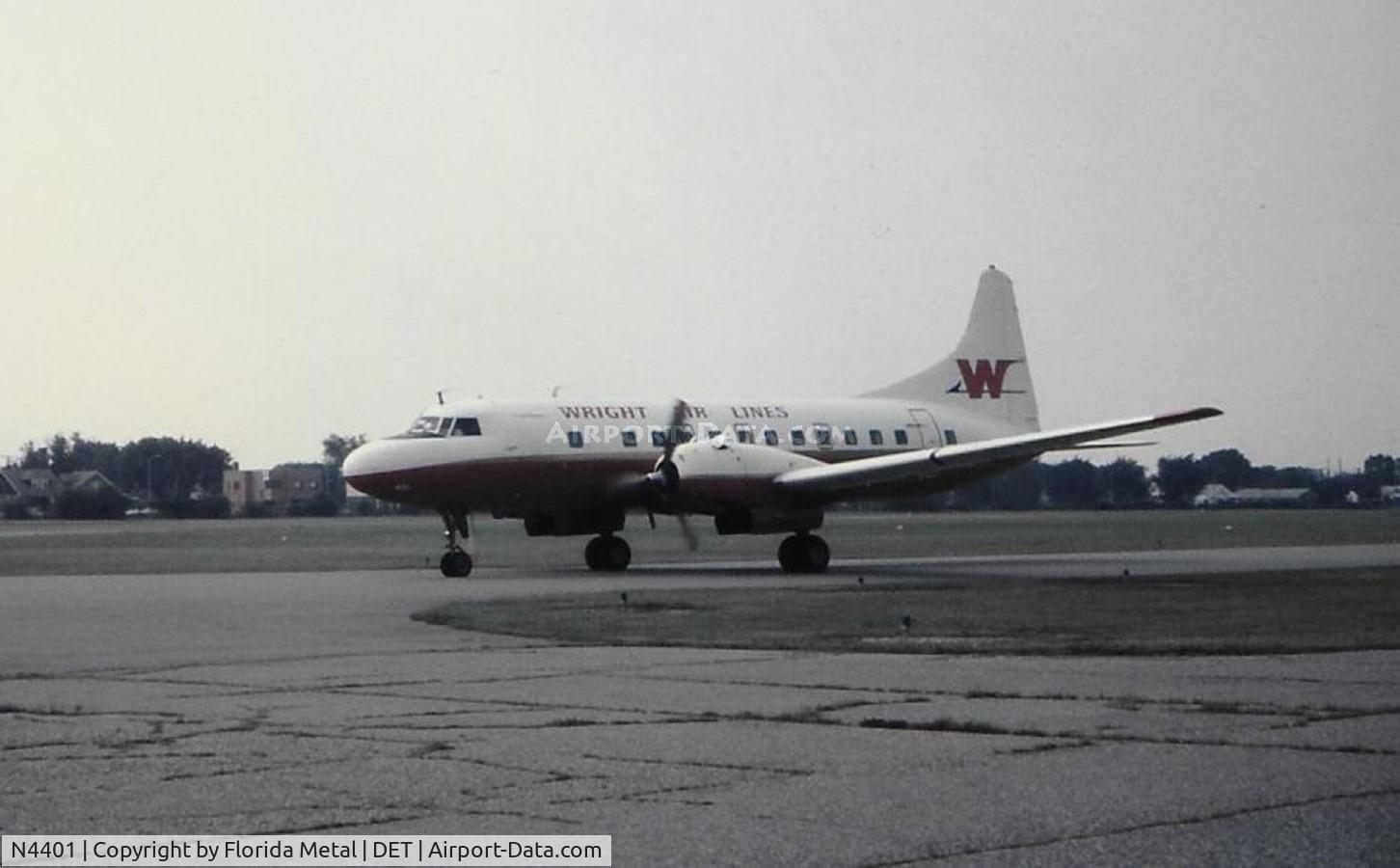 N4401, 1958 Convair 440 Metropolitan C/N 483, Wright Airlines Convair 440, aircraft came from Mohawk seen at Detroit City Airport in the late 1970s - taken by my late grandfather Louis Dzialo